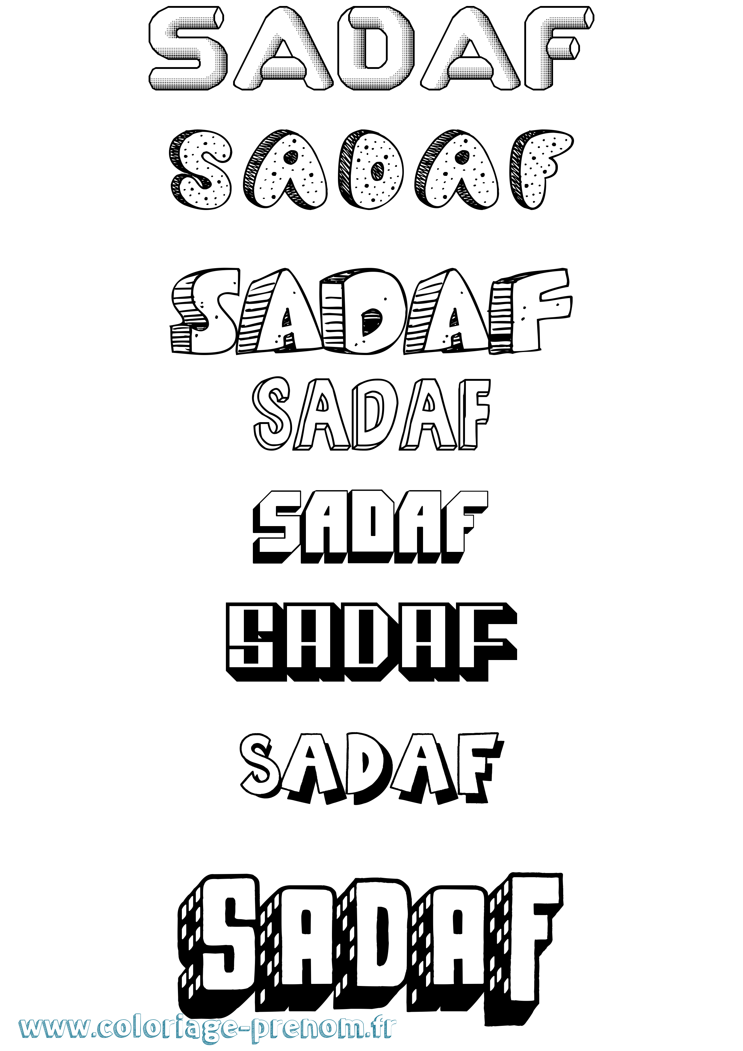 Coloriage prénom Sadaf Effet 3D
