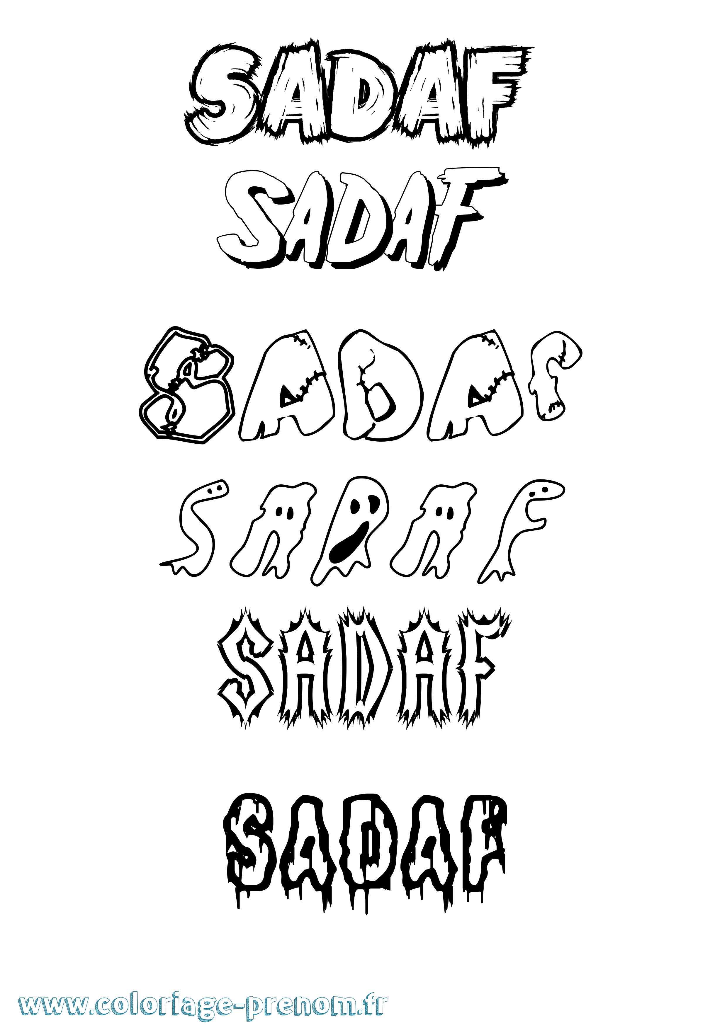 Coloriage prénom Sadaf Frisson