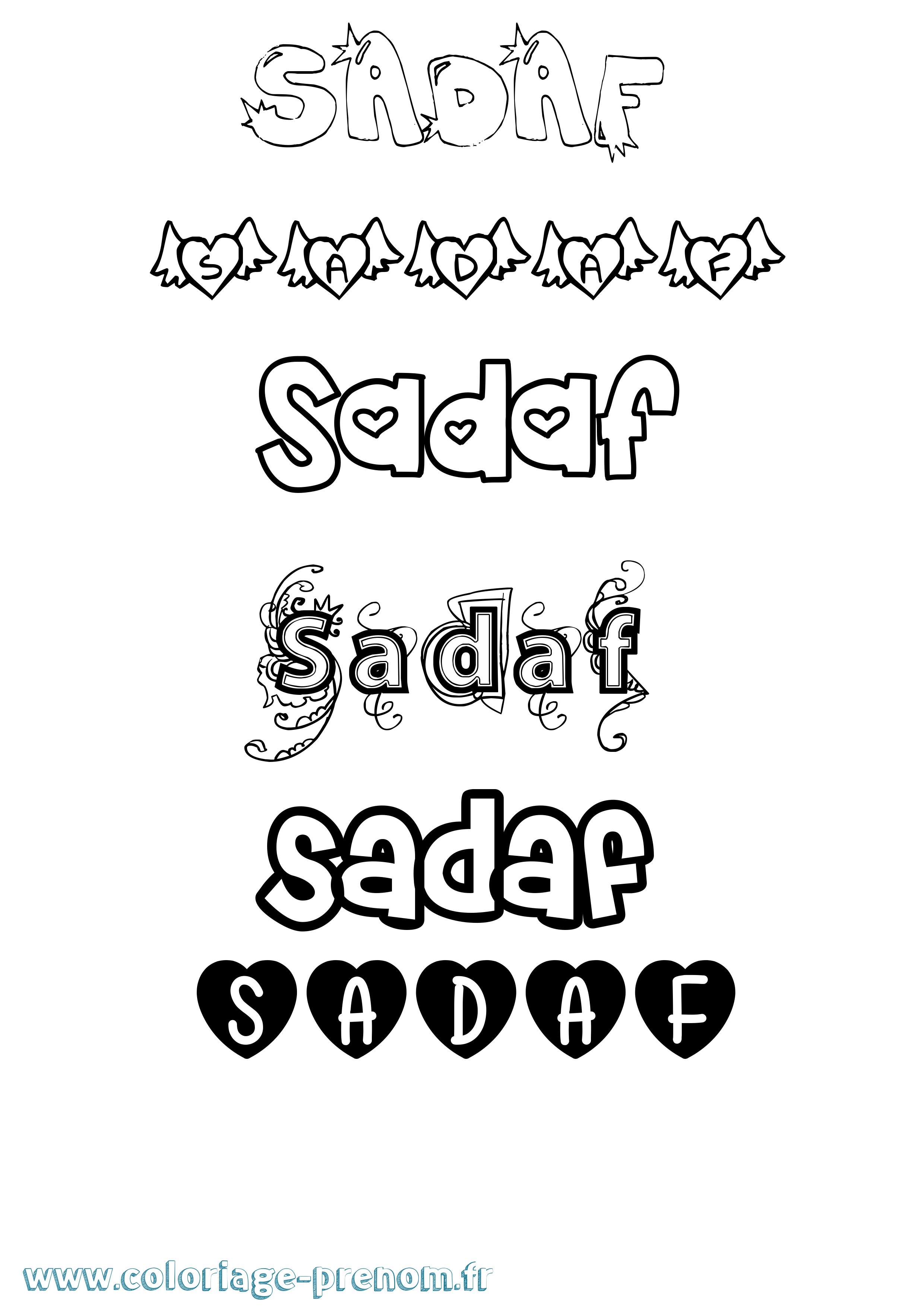 Coloriage prénom Sadaf Girly