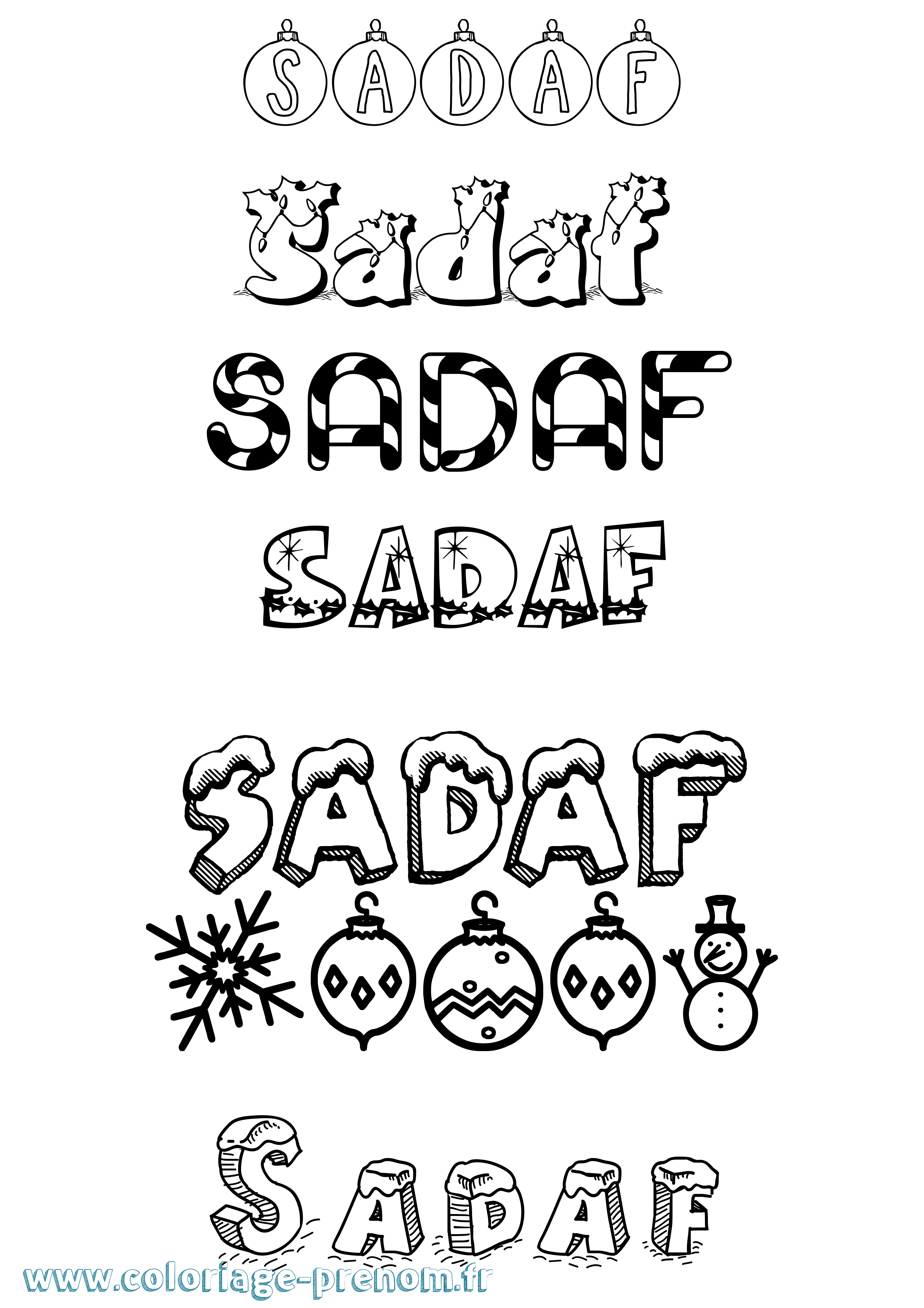 Coloriage prénom Sadaf Noël