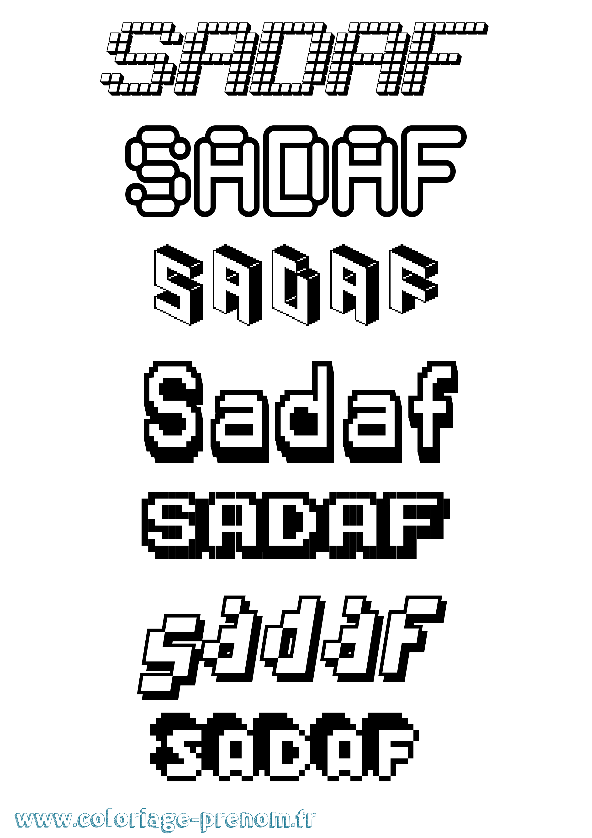 Coloriage prénom Sadaf Pixel