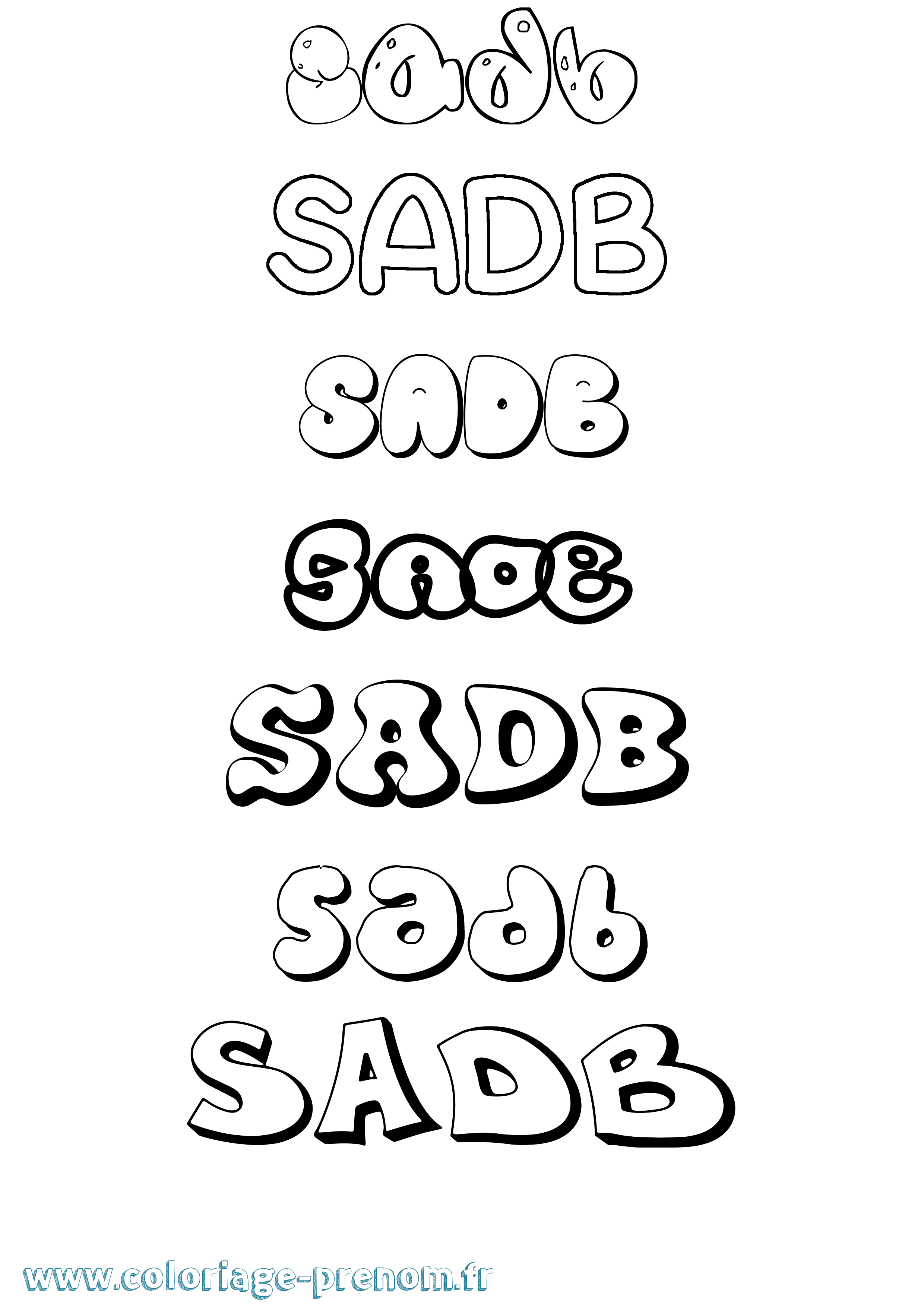 Coloriage prénom Sadb Bubble