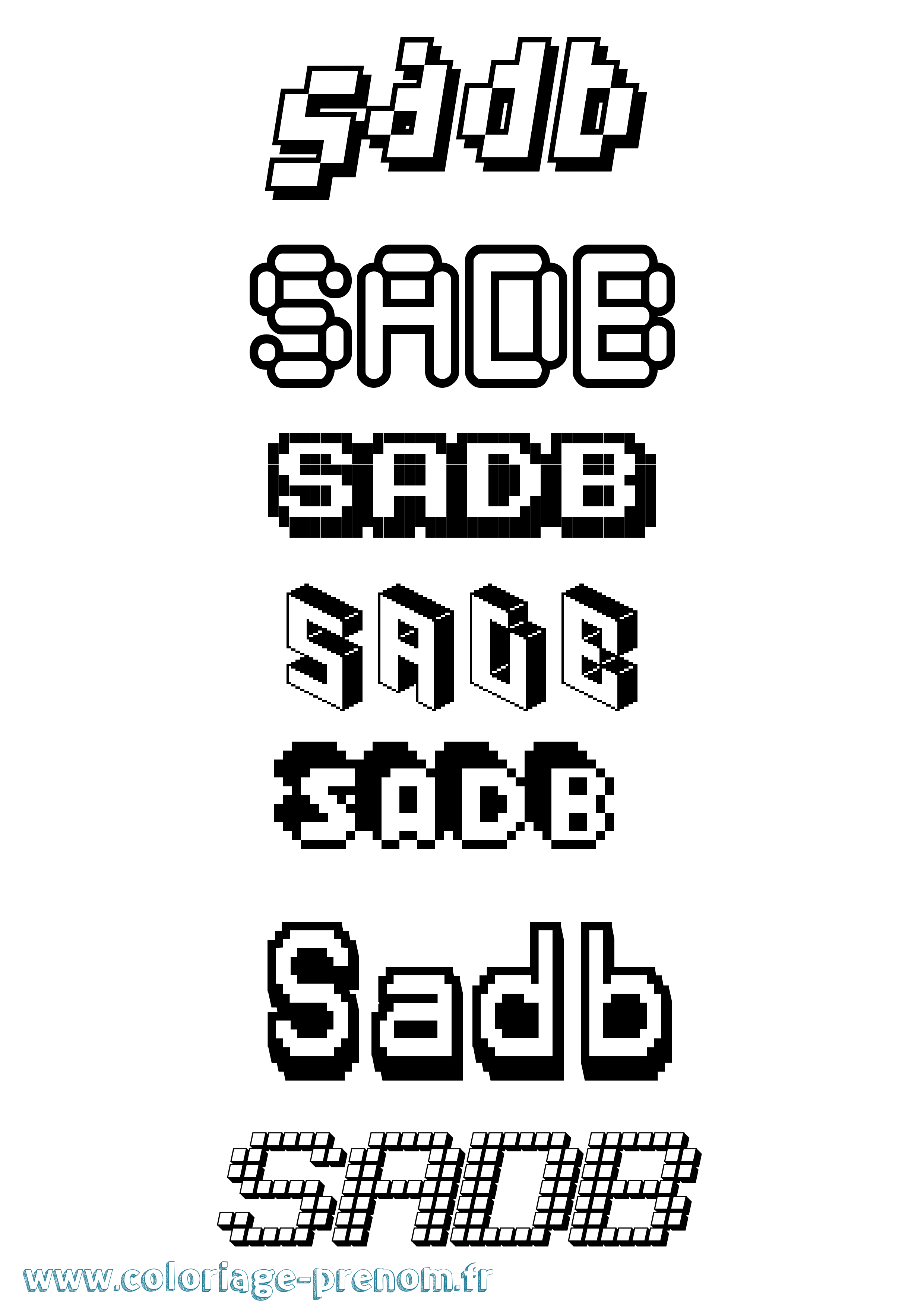Coloriage prénom Sadb Pixel