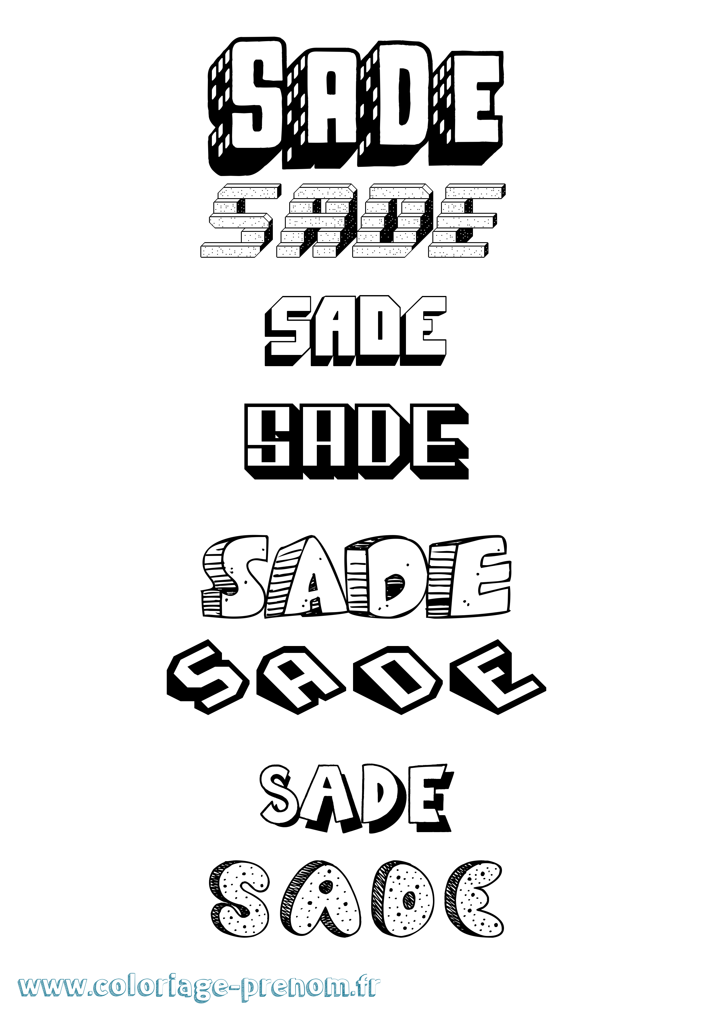 Coloriage Sade Effet 3D Coloriage prénom Sade Effet 3D