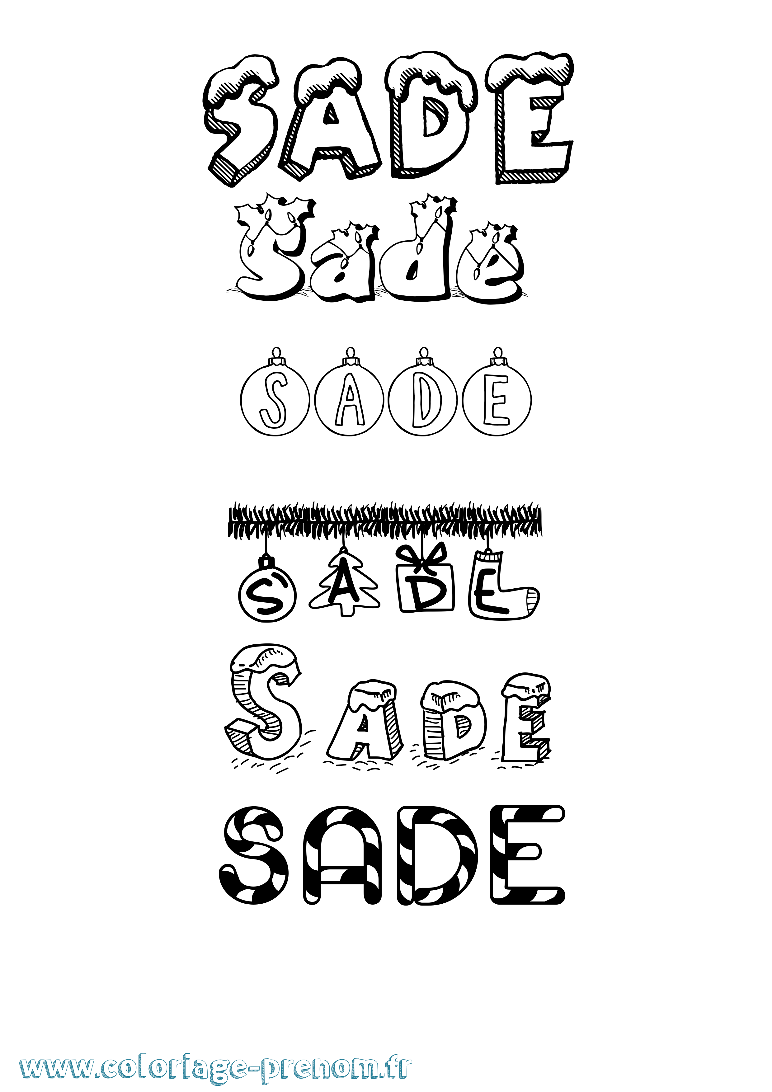 Coloriage Sade Noël Coloriage prénom Sade Noël