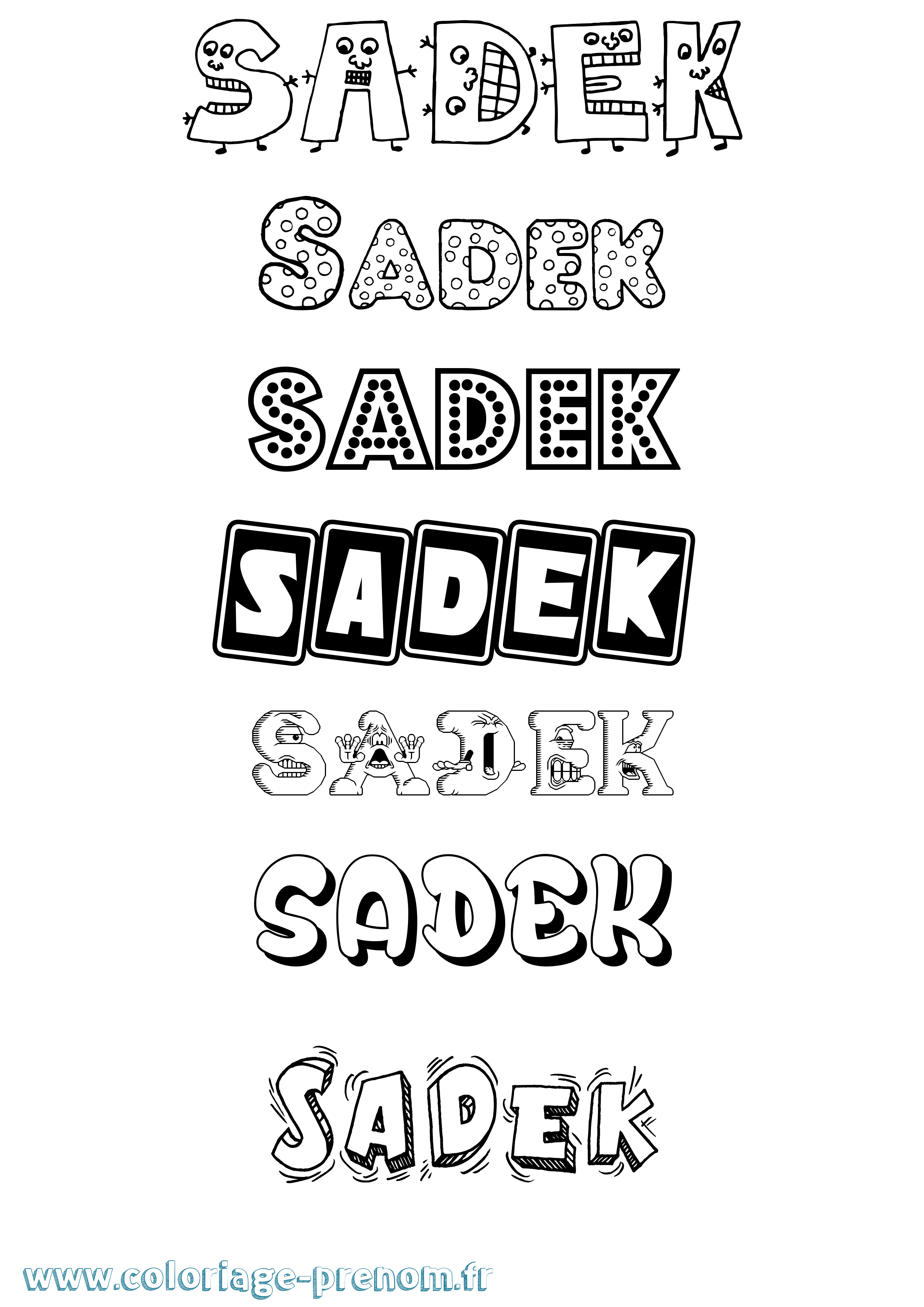 Coloriage prénom Sadek Fun