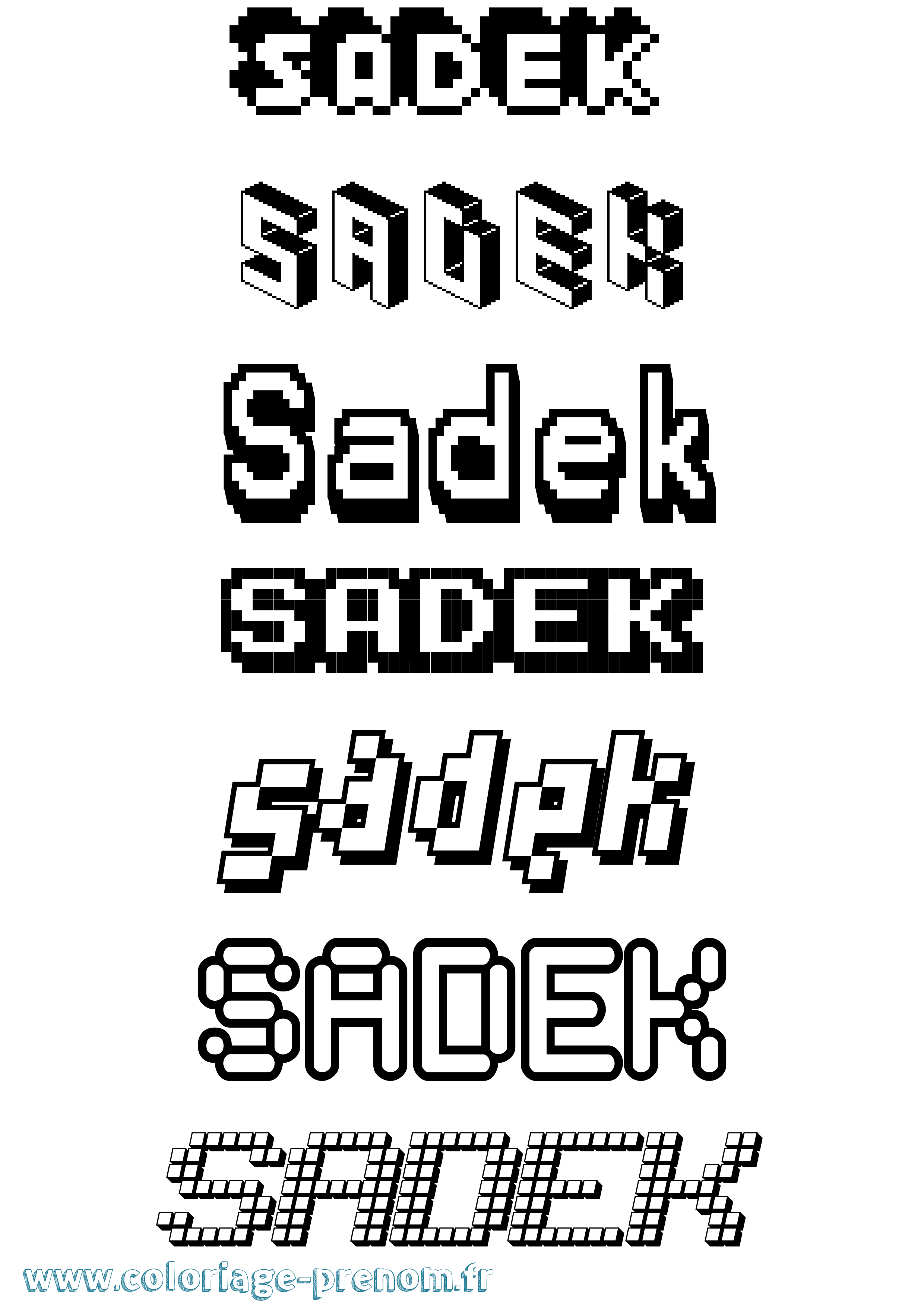 Coloriage prénom Sadek Pixel