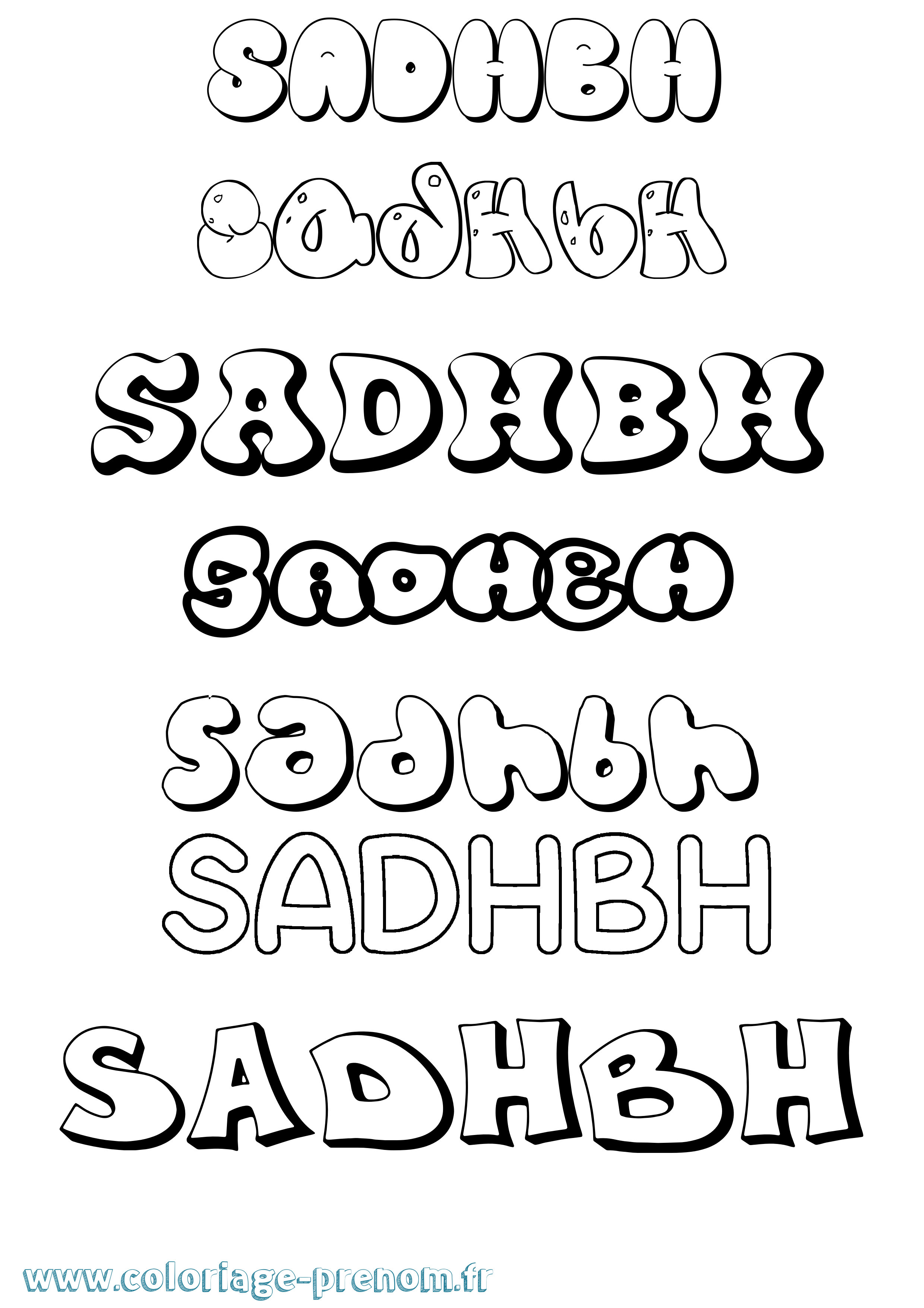 Coloriage prénom Sadhbh Bubble