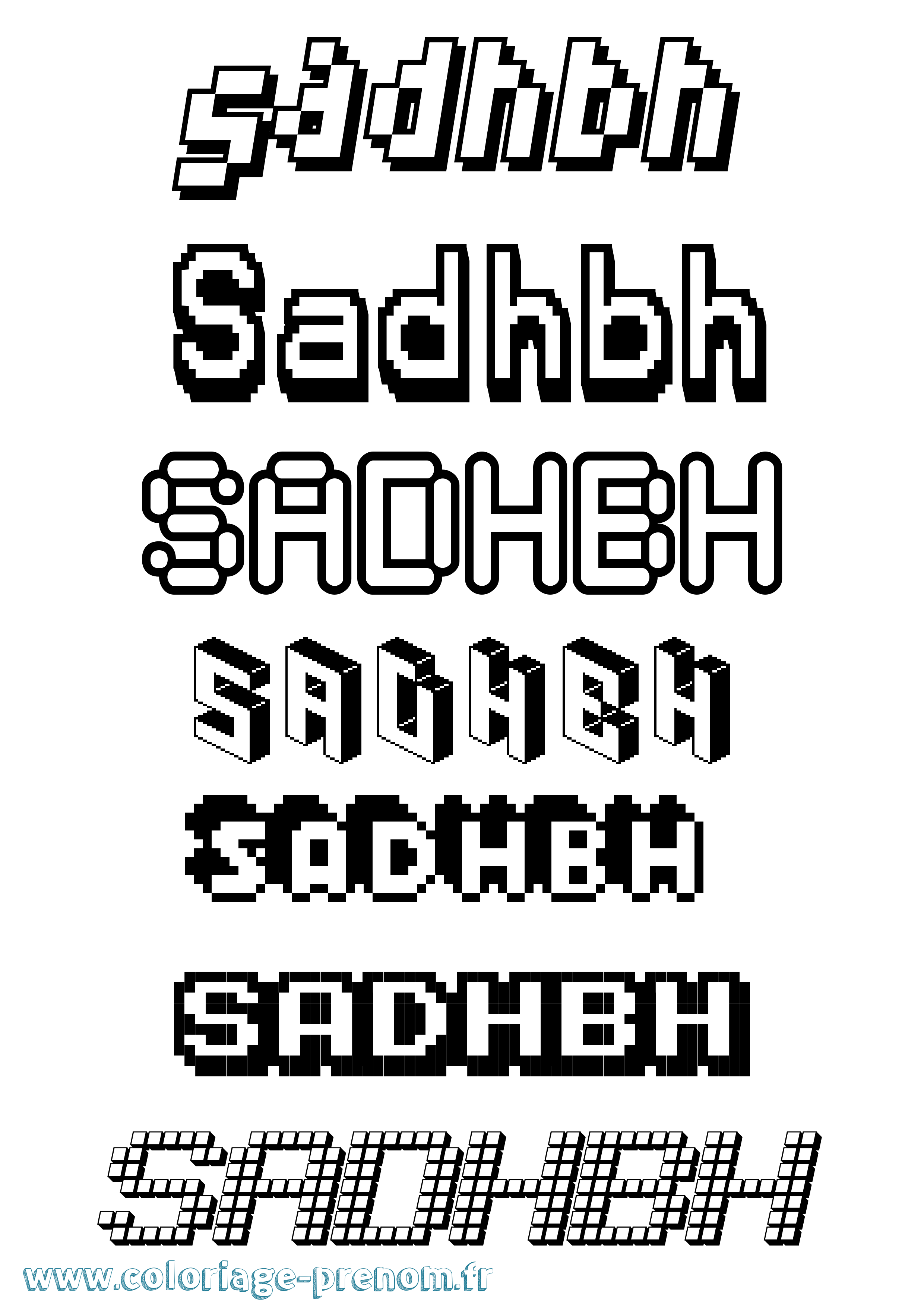 Coloriage prénom Sadhbh Pixel