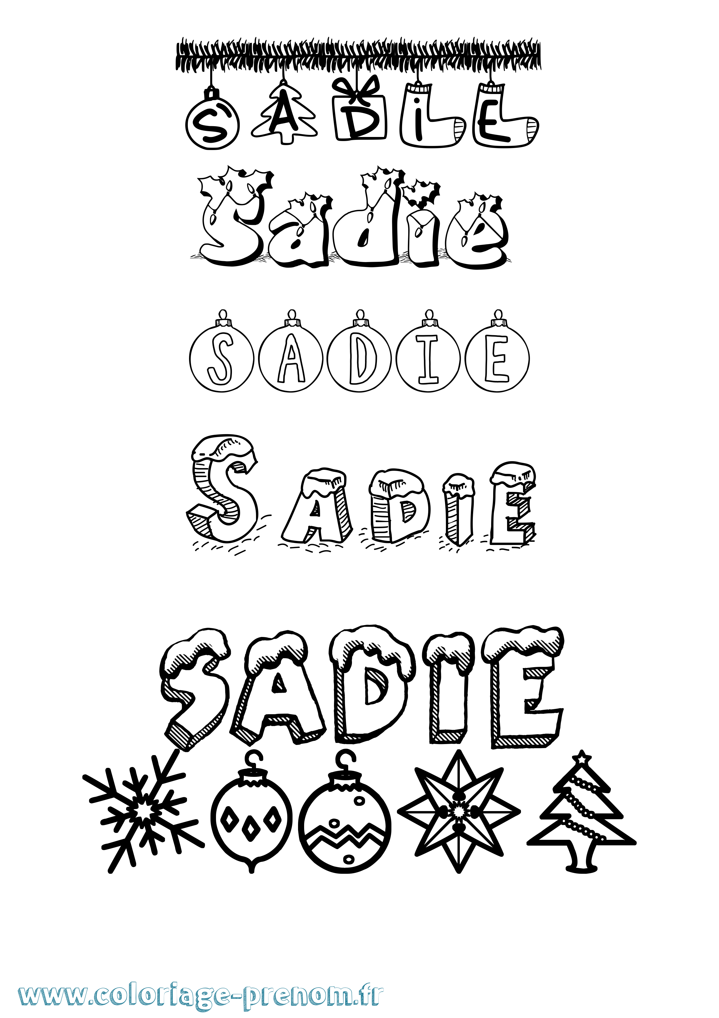 Coloriage prénom Sadie Noël