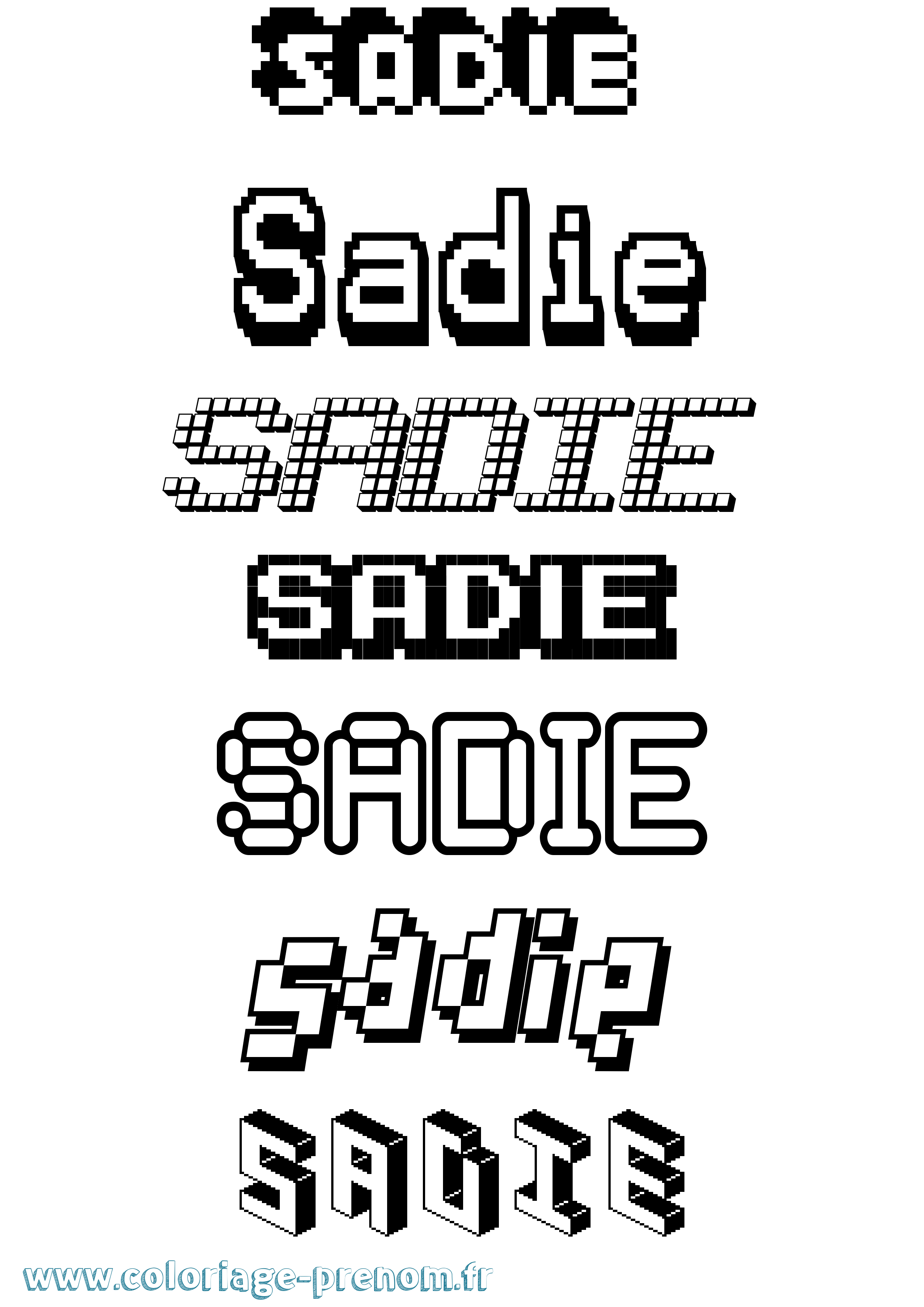 Coloriage prénom Sadie Pixel