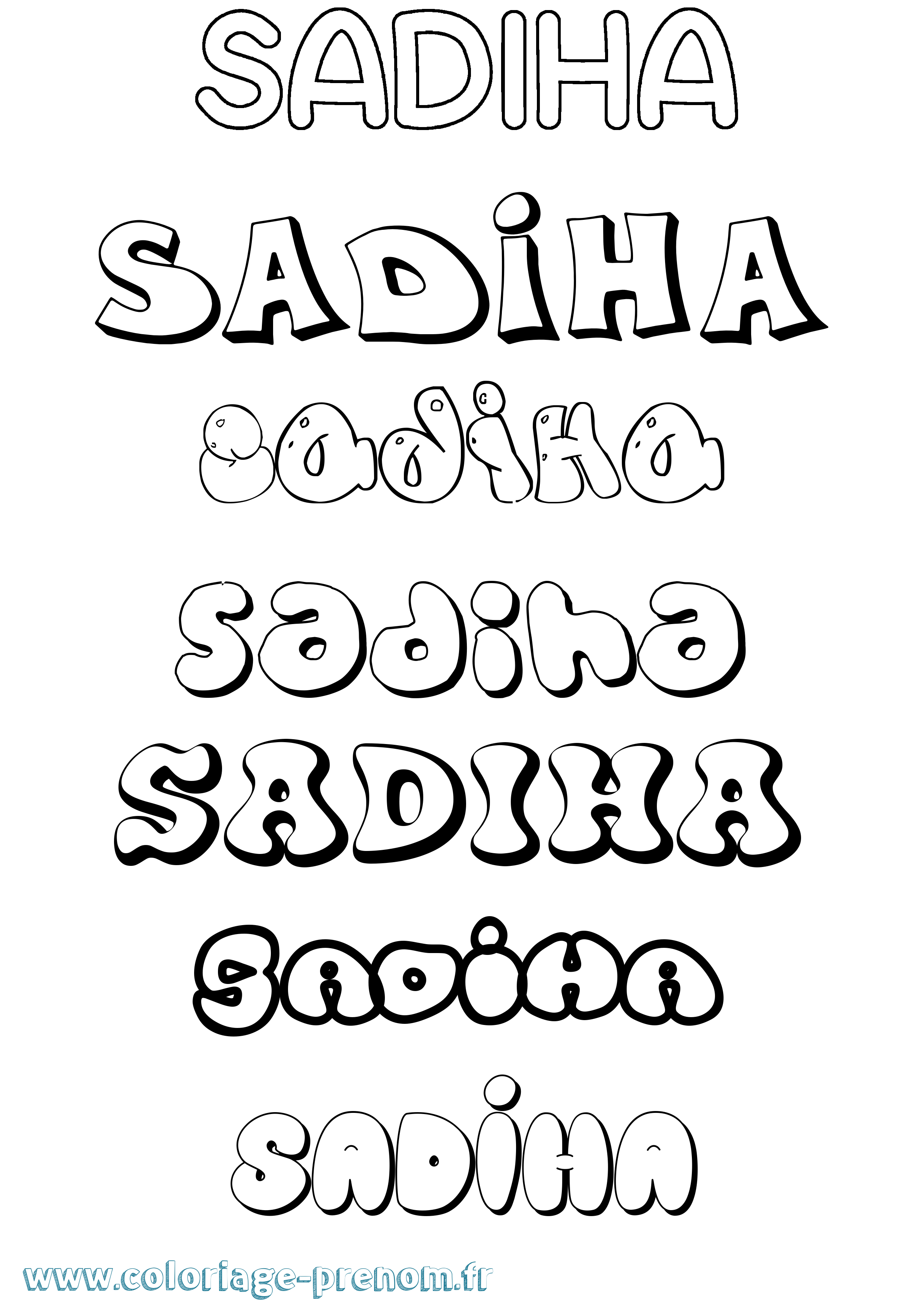 Coloriage prénom Sadiha Bubble