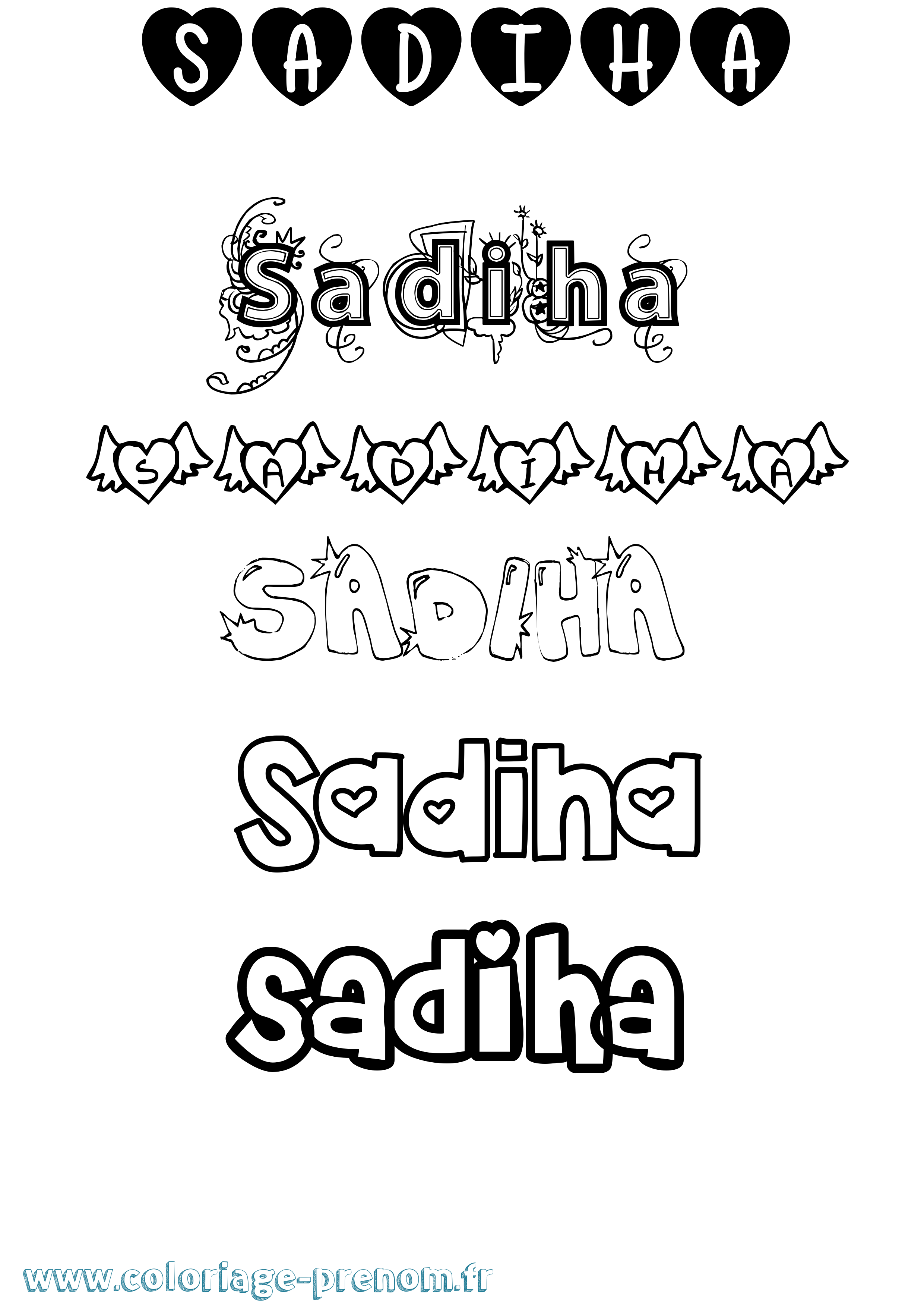 Coloriage prénom Sadiha Girly