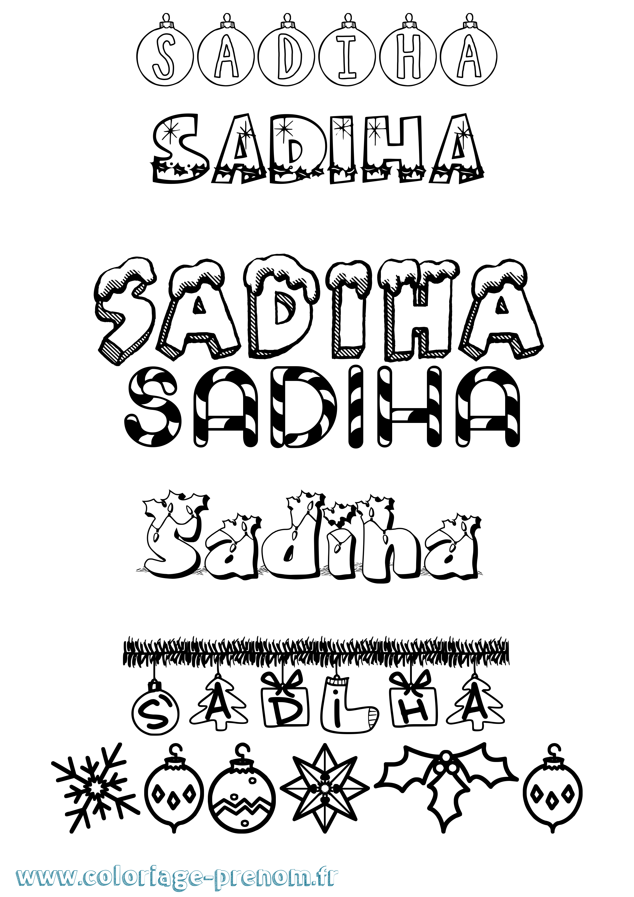 Coloriage prénom Sadiha Noël