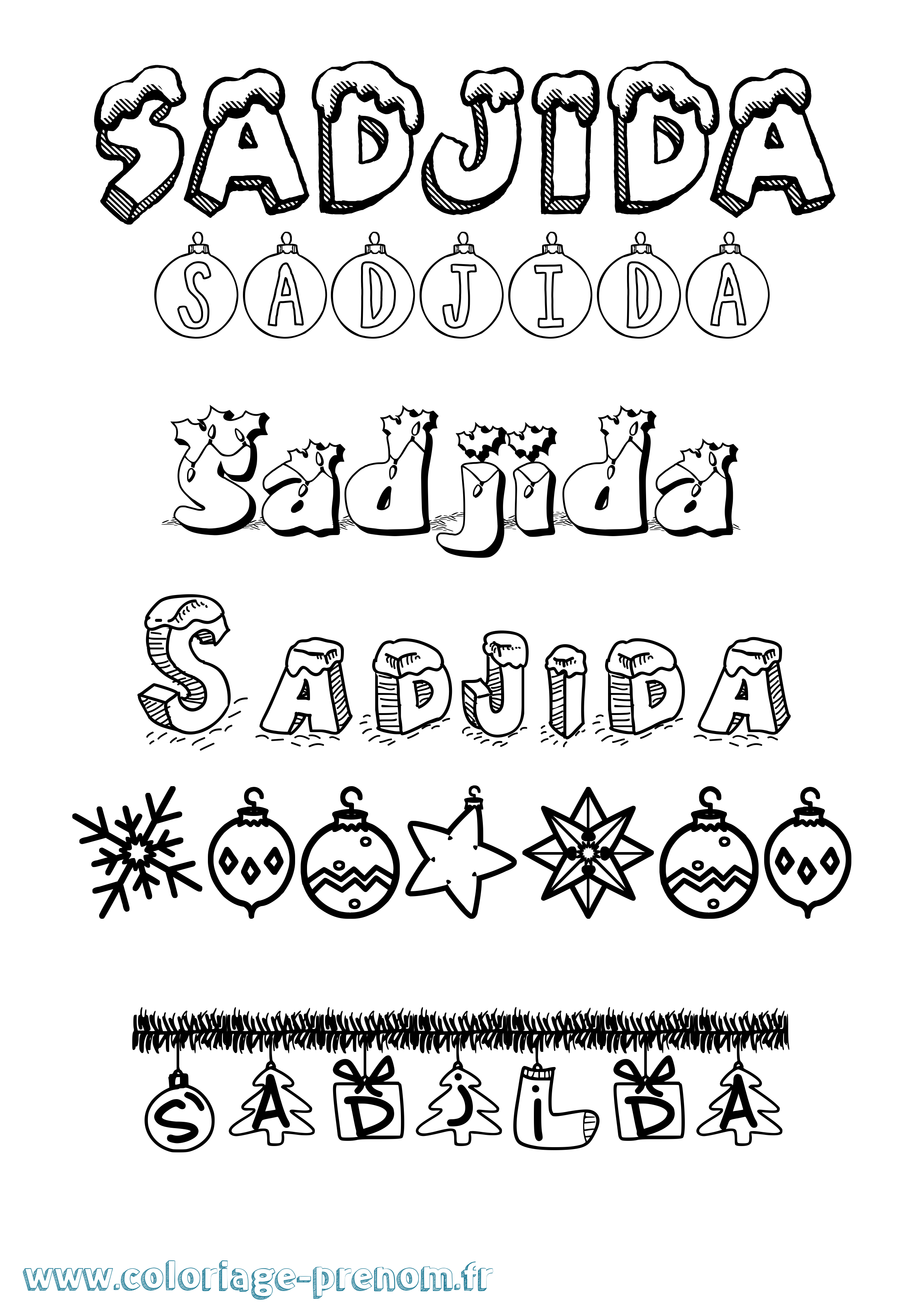 Coloriage prénom Sadjida Noël