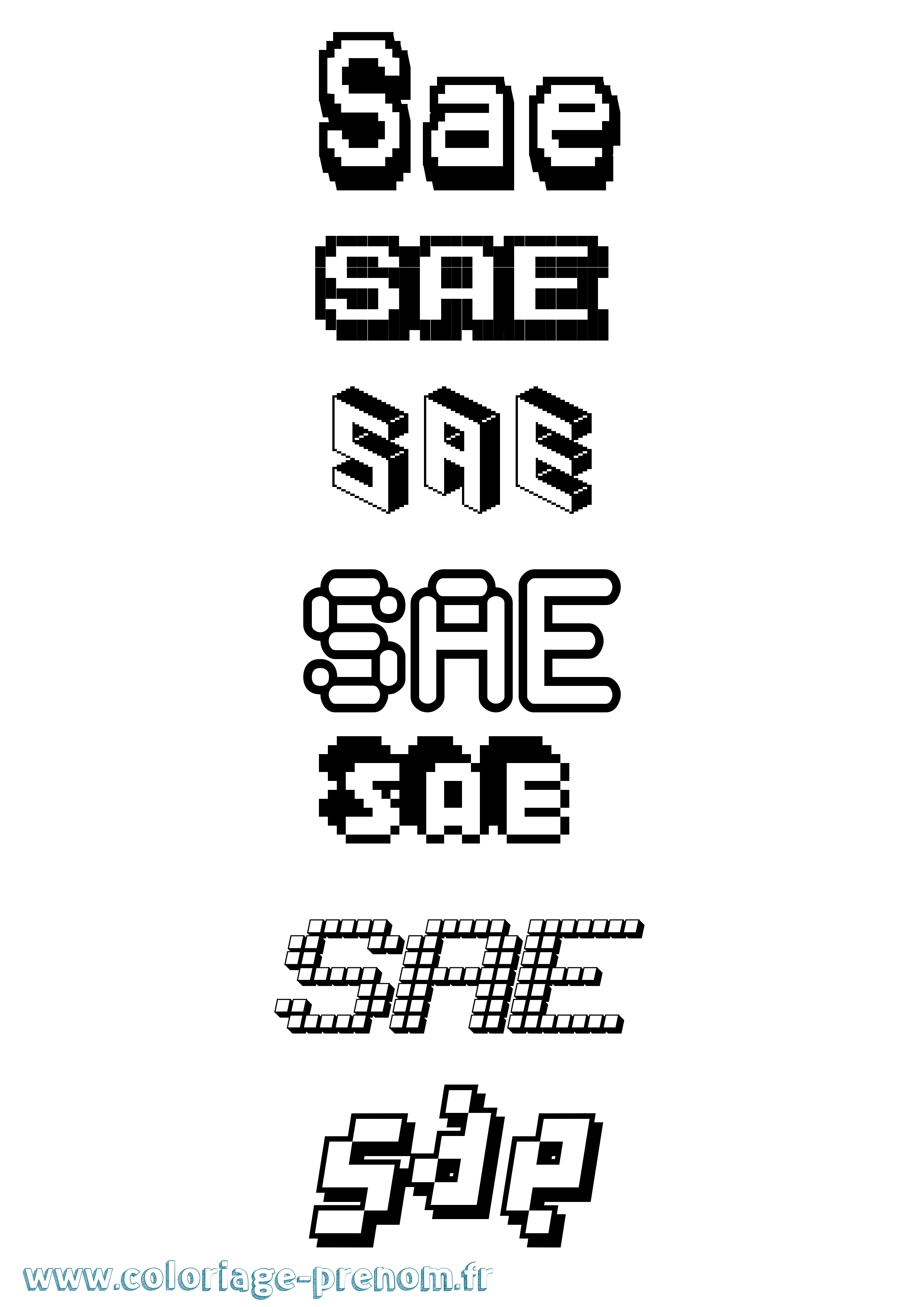 Coloriage prénom Sae Pixel