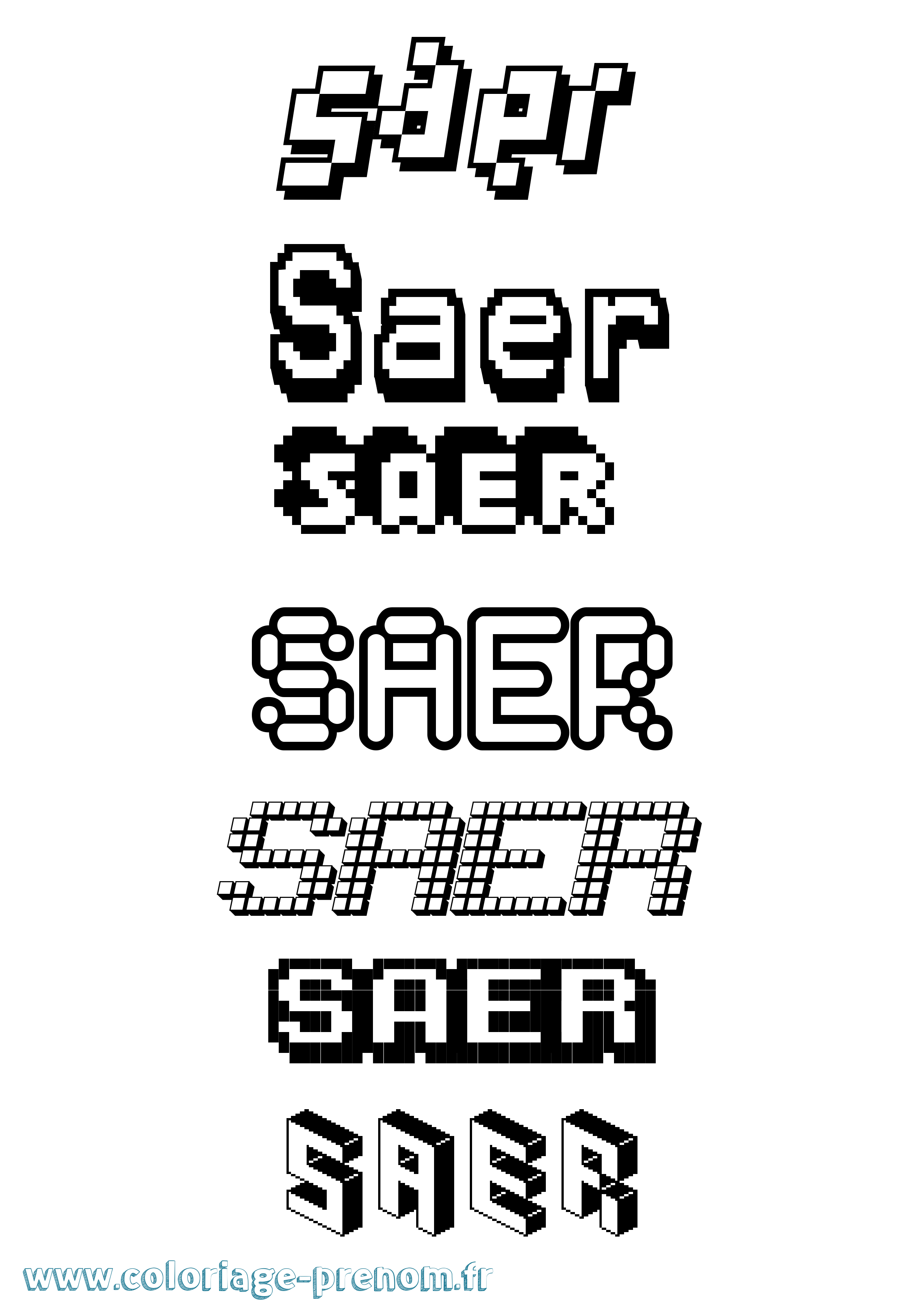 Coloriage prénom Saer Pixel