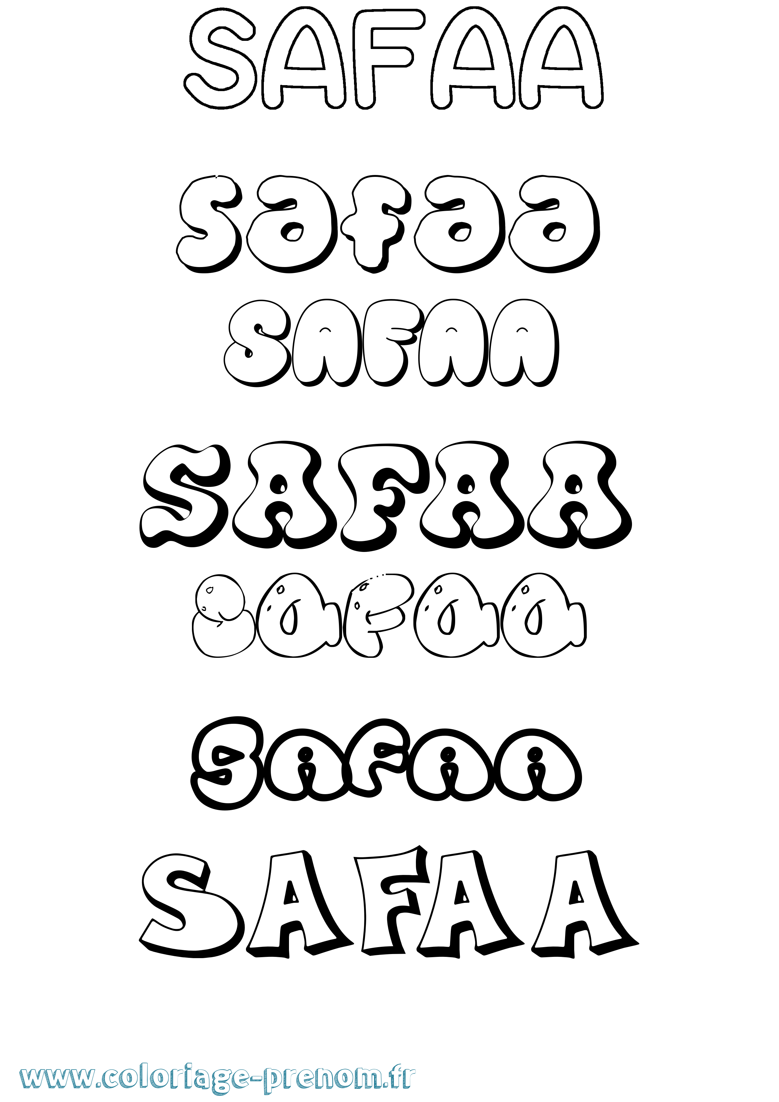 Coloriage prénom Safaa Bubble
