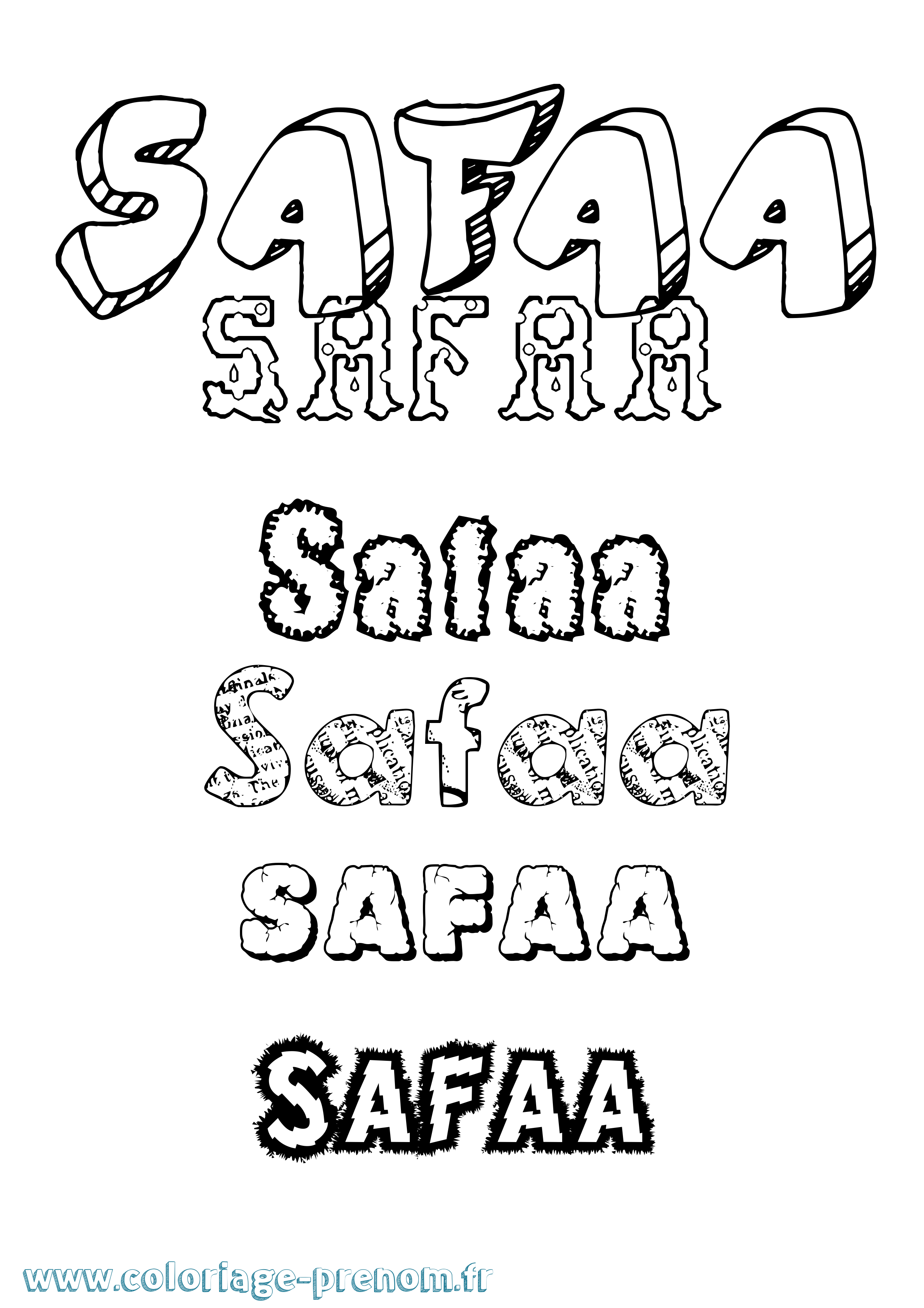 Coloriage prénom Safaa Destructuré