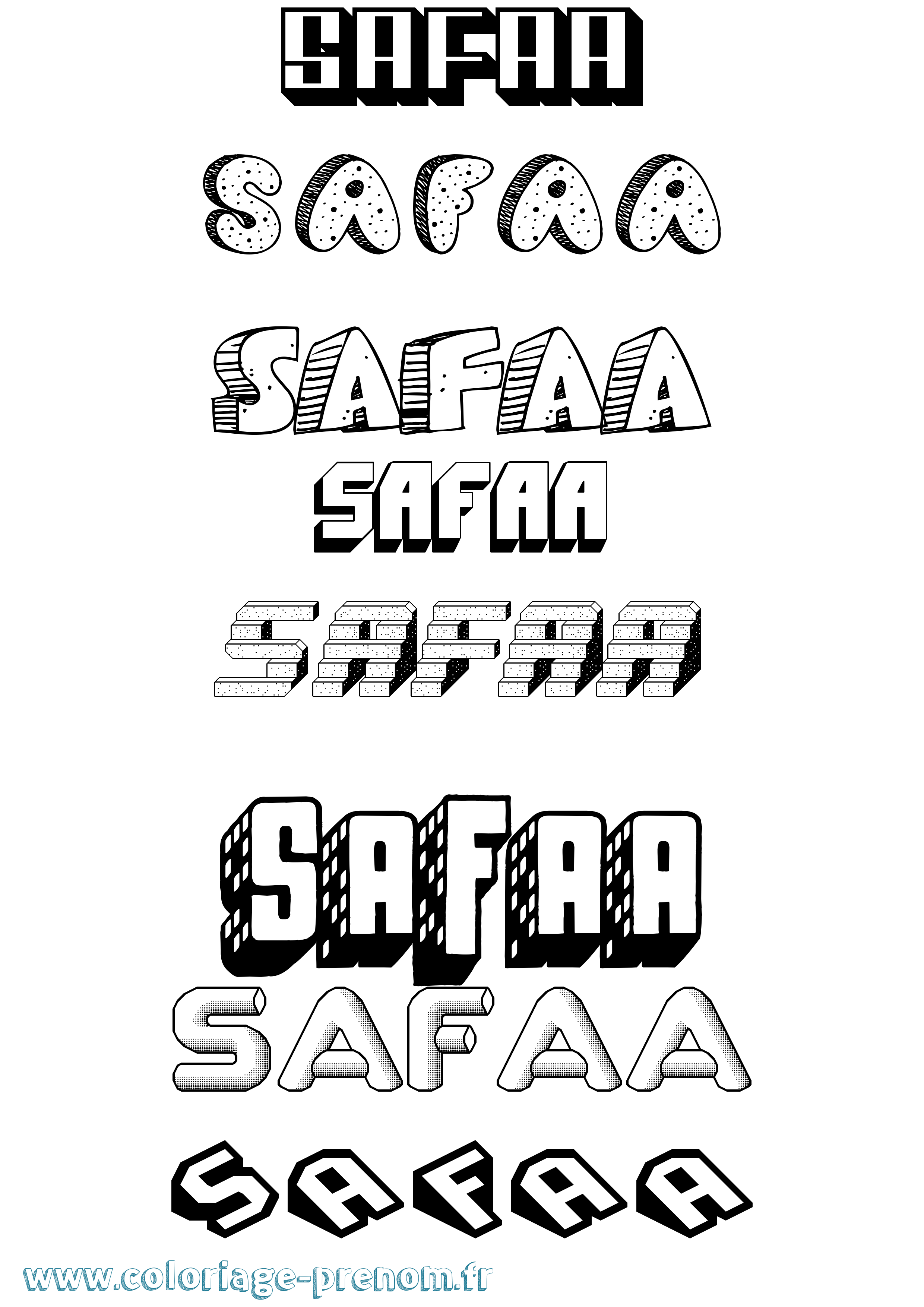 Coloriage prénom Safaa Effet 3D
