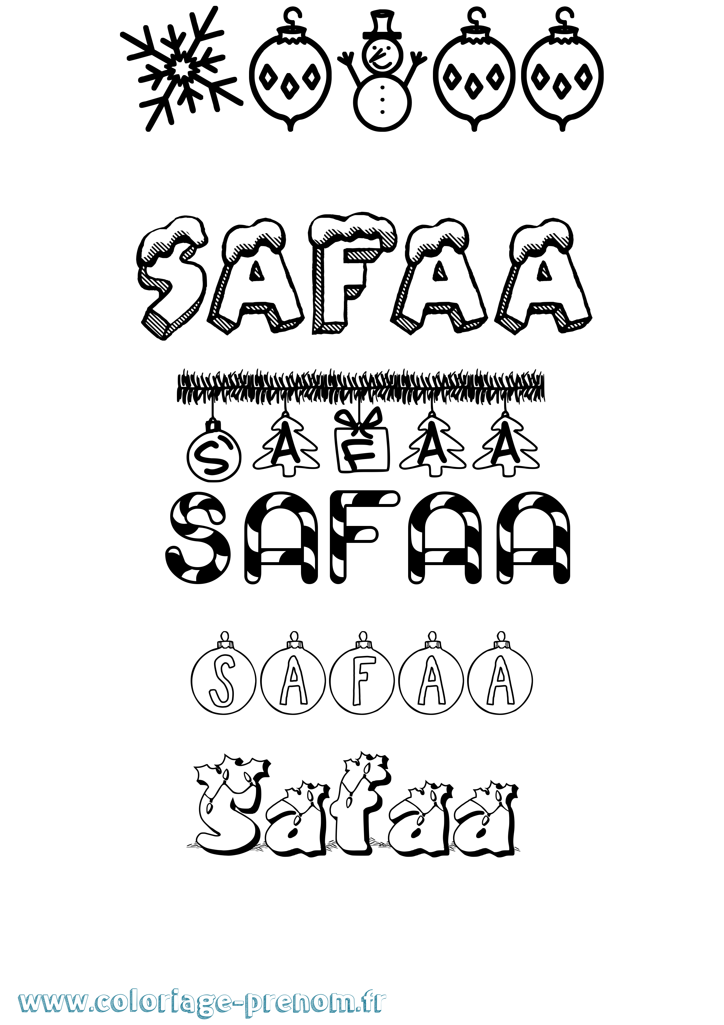 Coloriage prénom Safaa Noël