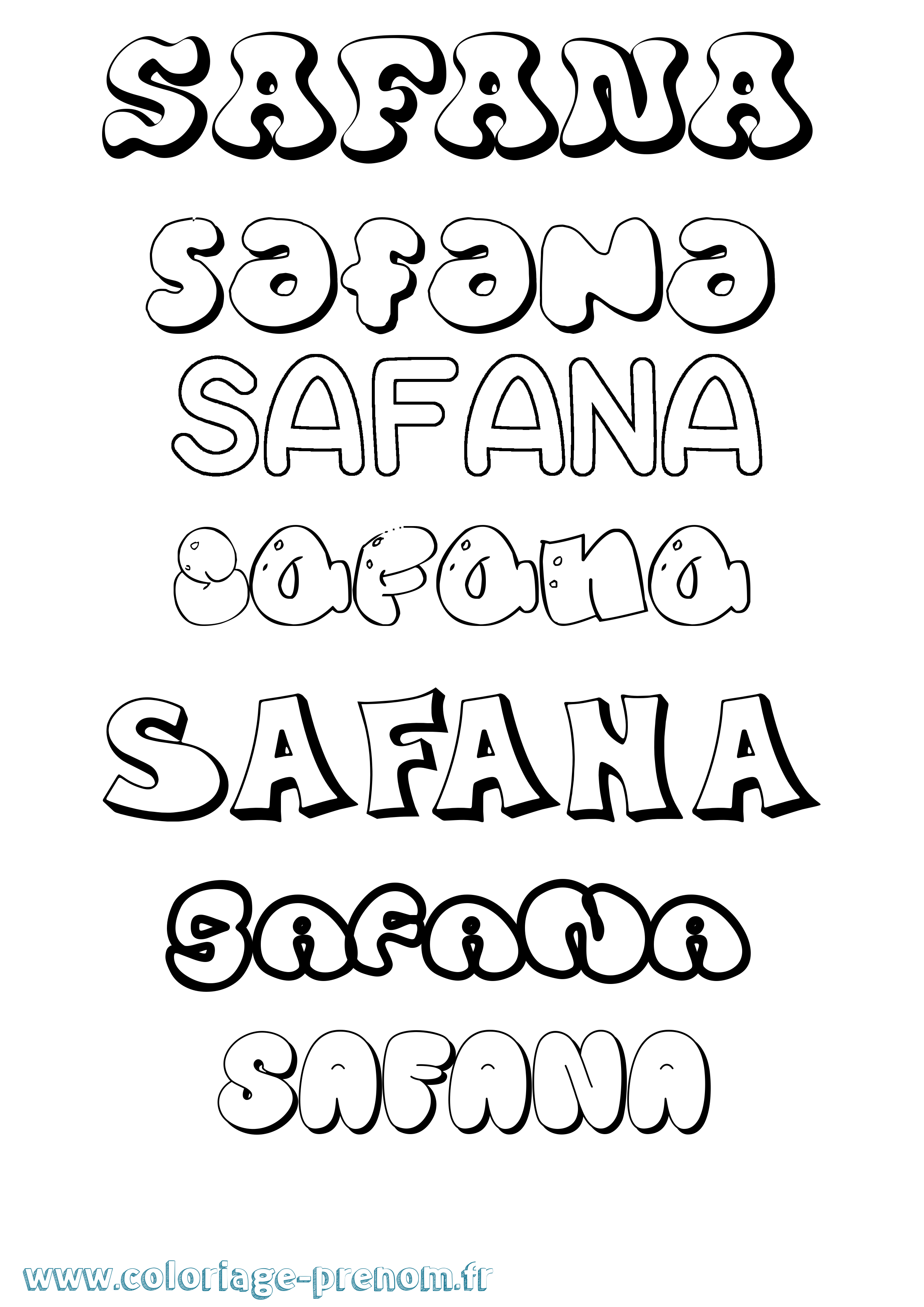 Coloriage Safana Bubble Coloriage prénom Safana Bubble
