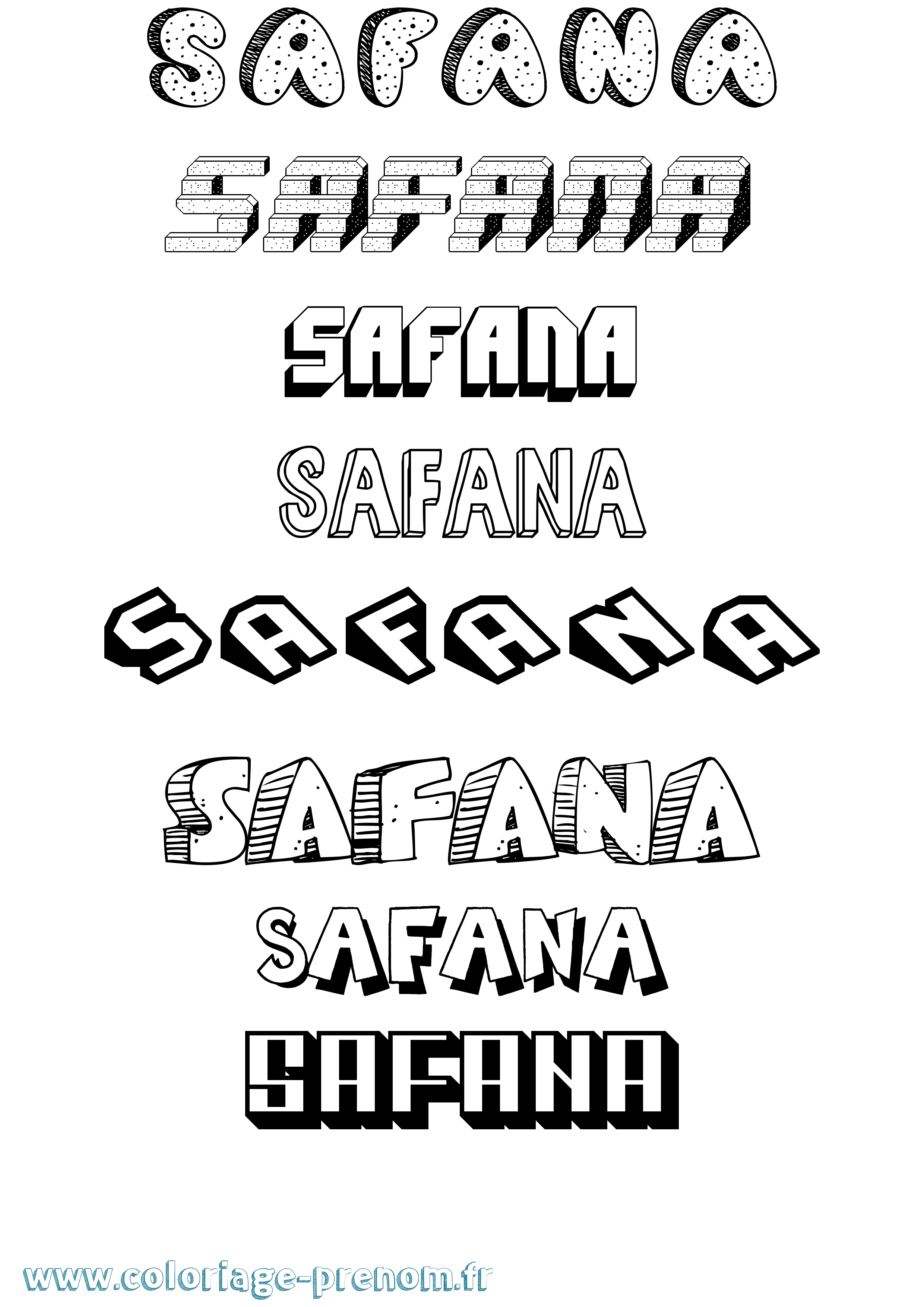 Coloriage Safana Effet 3D Coloriage prénom Safana Effet 3D