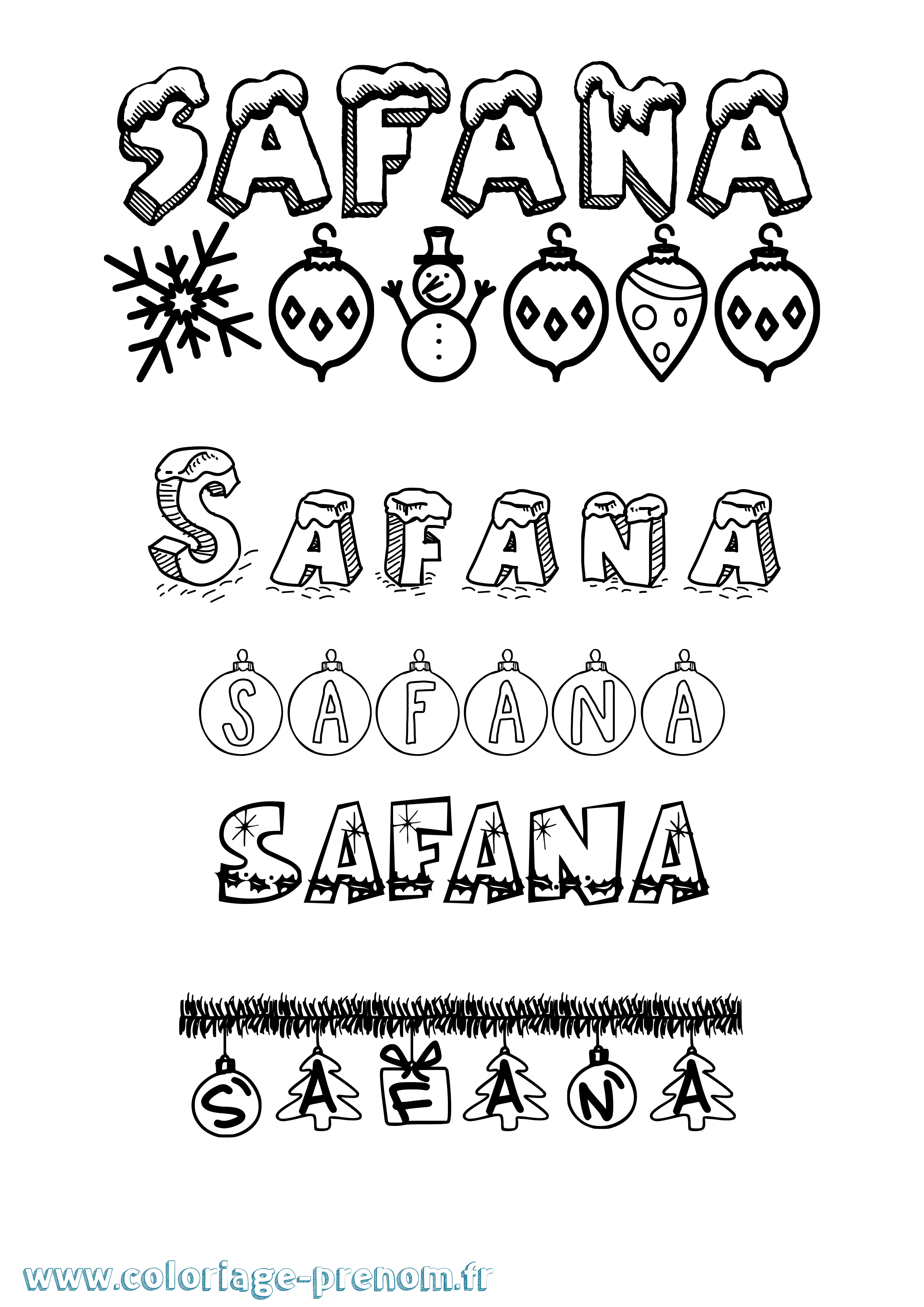 Coloriage Safana Noël Coloriage prénom Safana Noël