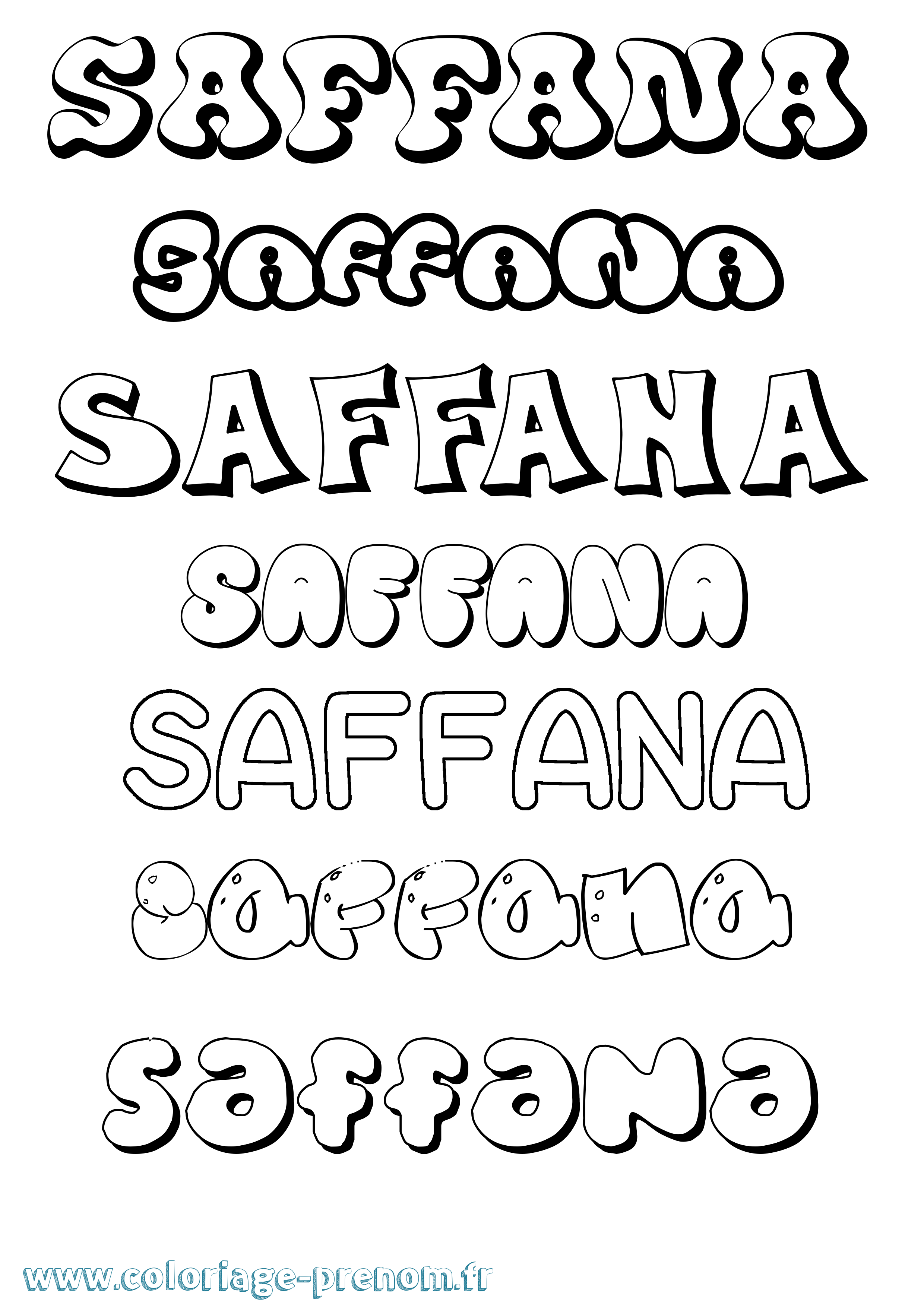 Coloriage prénom Saffana Bubble