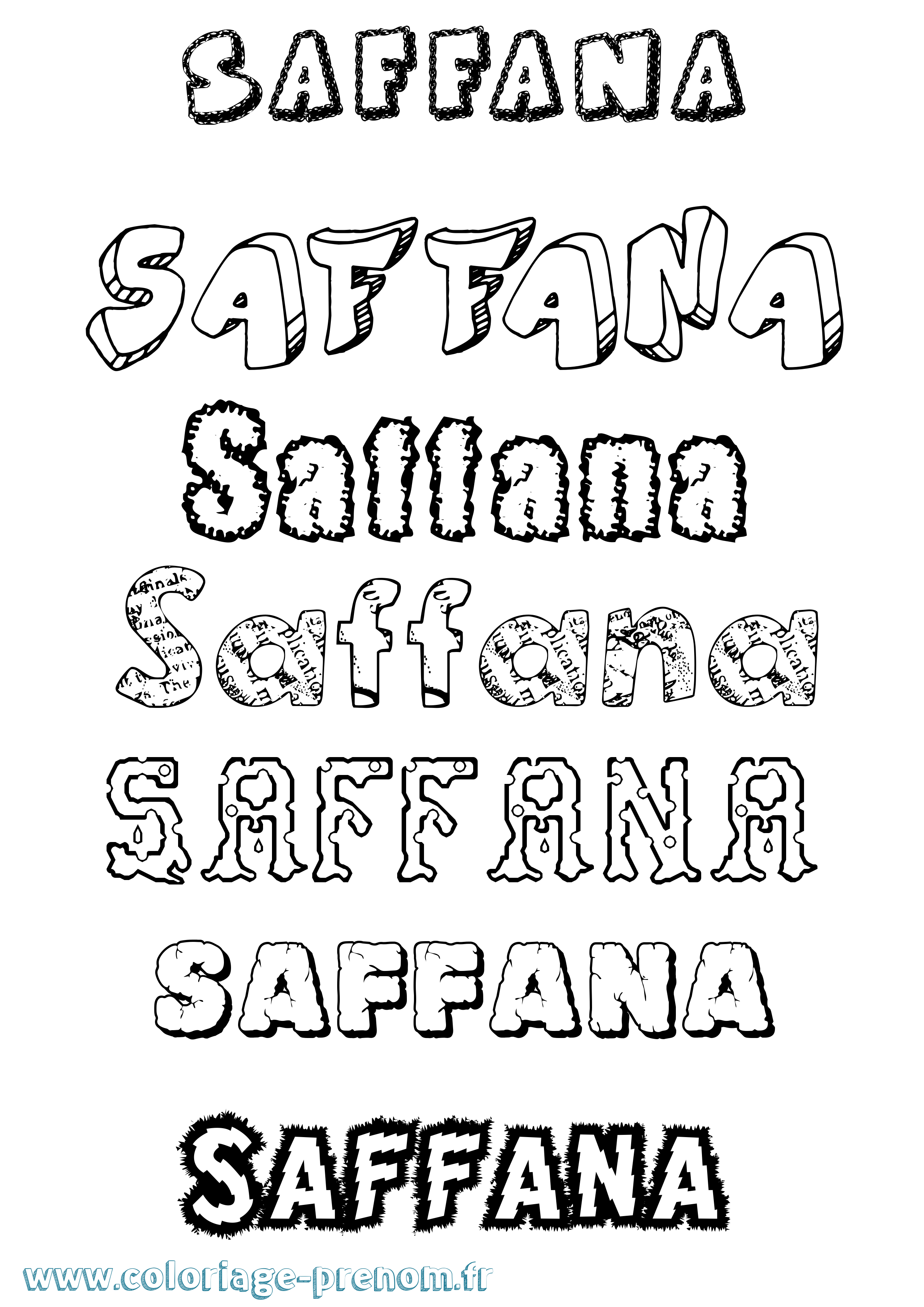 Coloriage prénom Saffana Destructuré