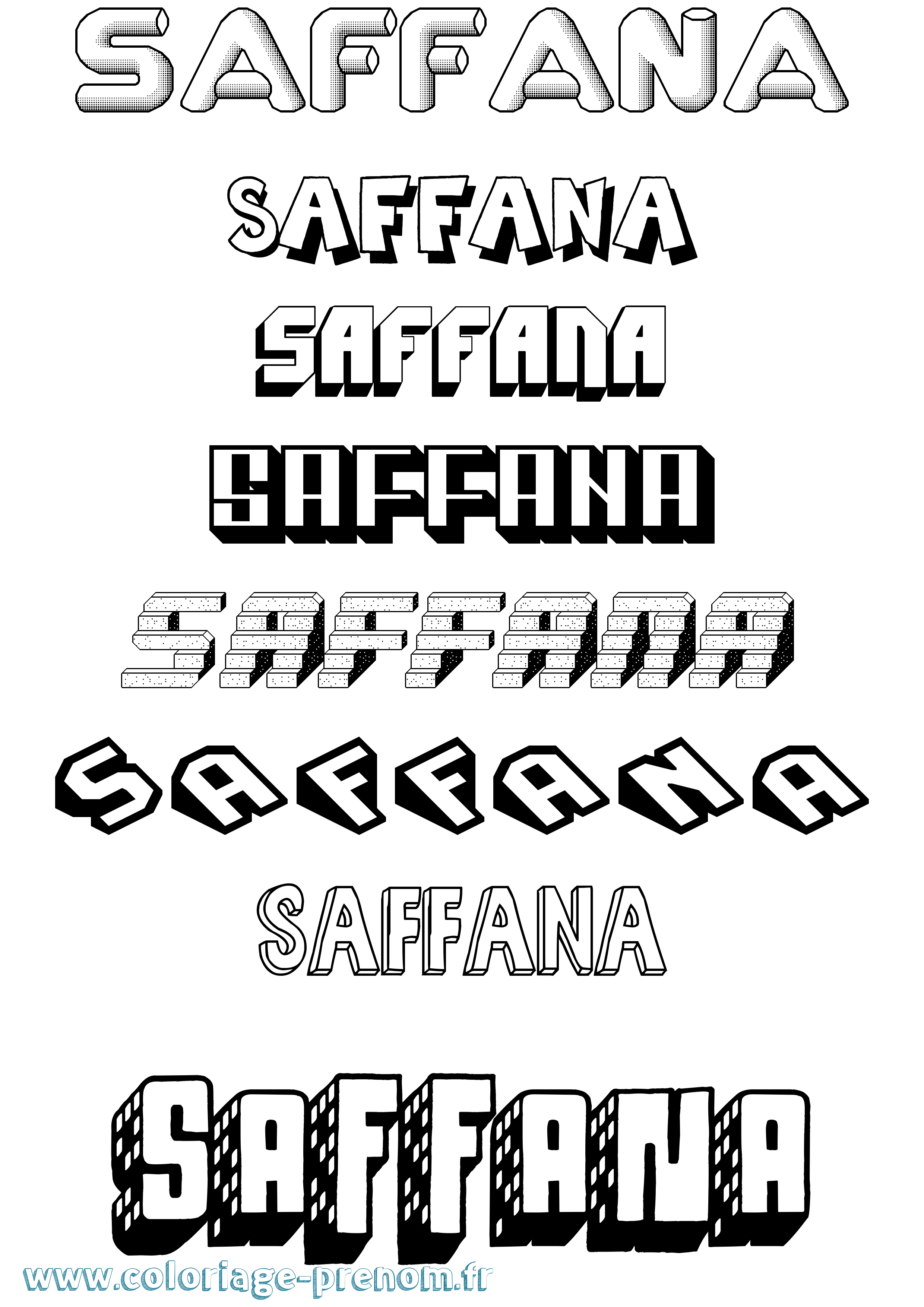 Coloriage prénom Saffana Effet 3D