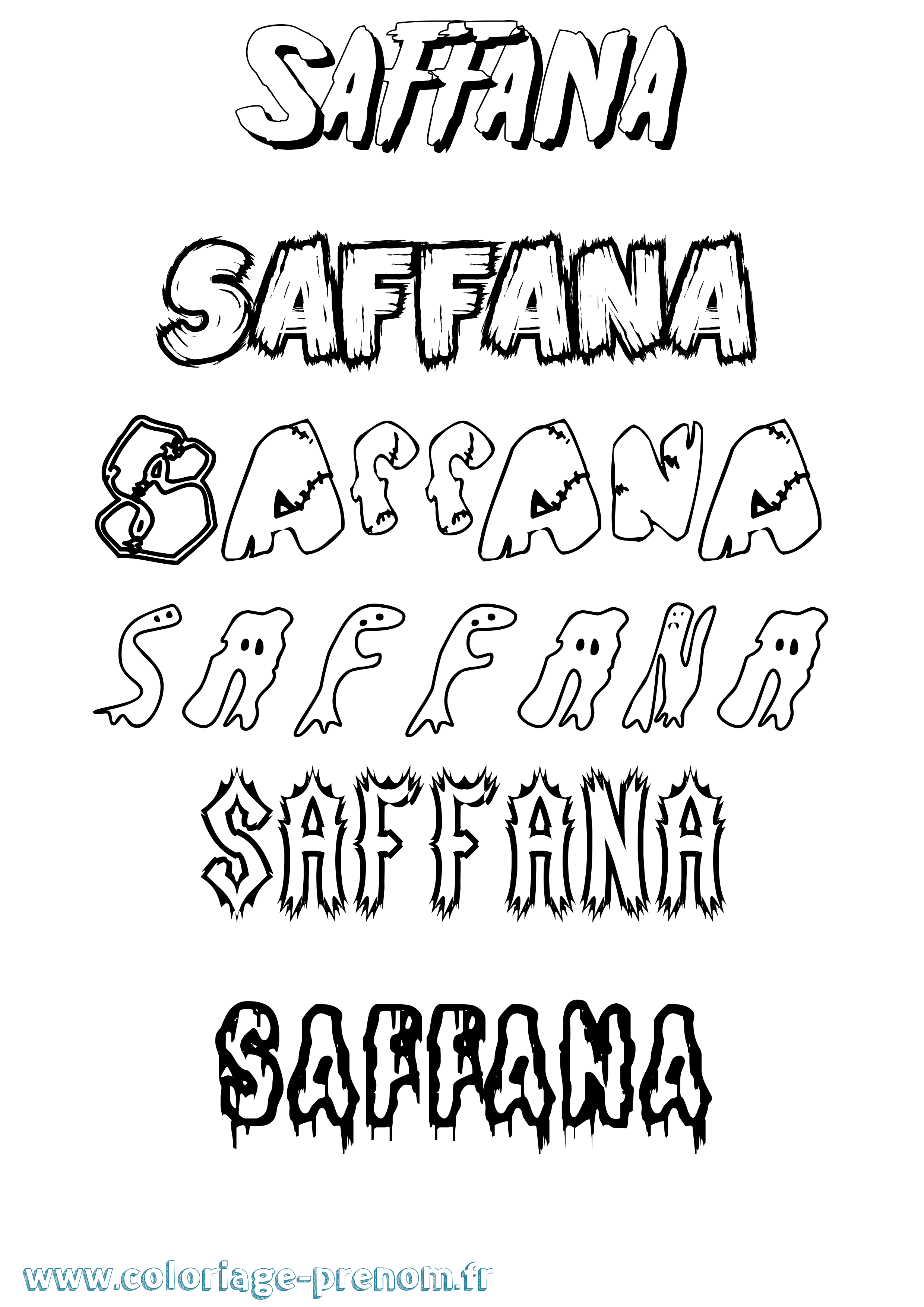 Coloriage prénom Saffana Frisson