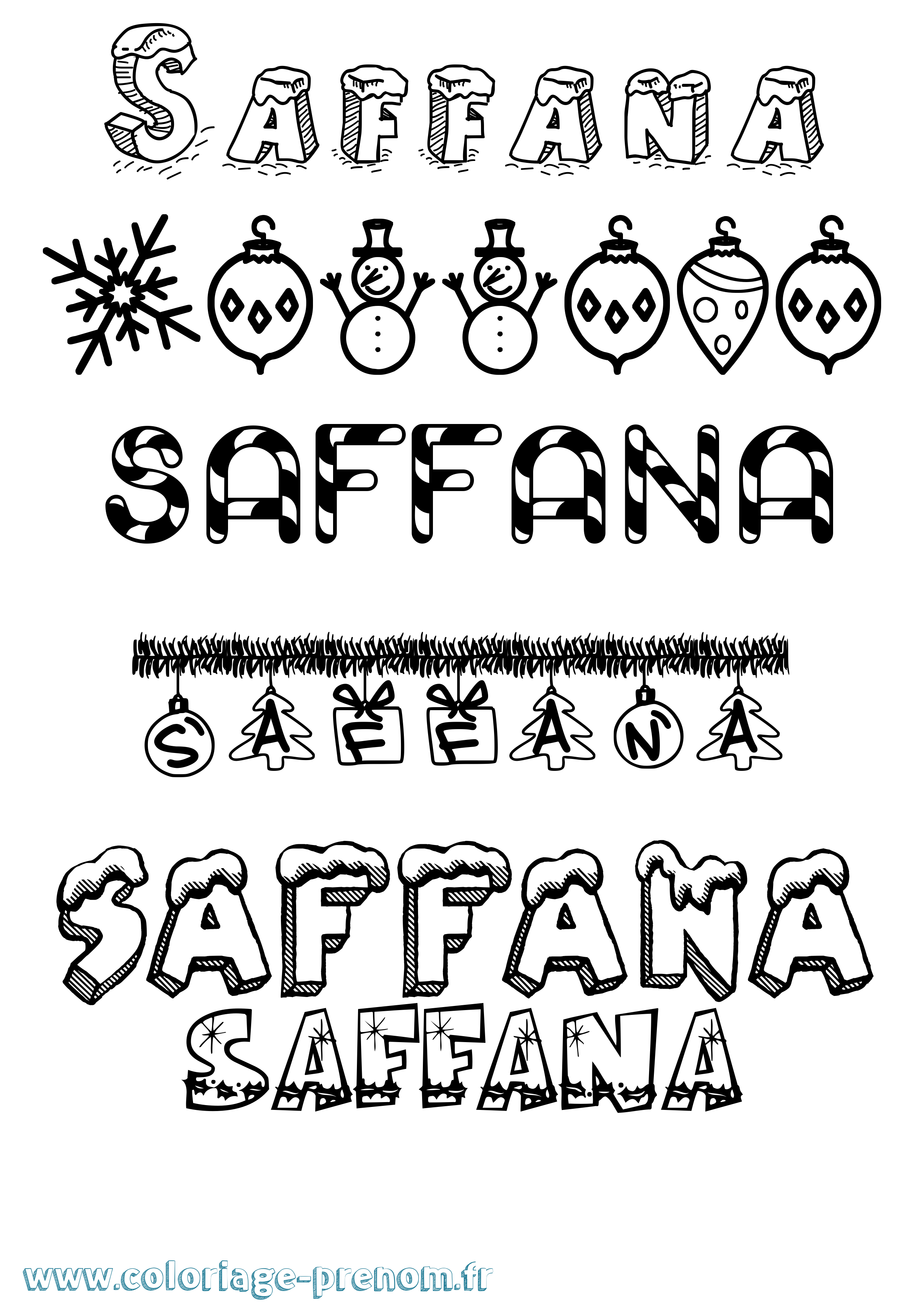 Coloriage Saffana Noël Coloriage prénom Saffana Noël