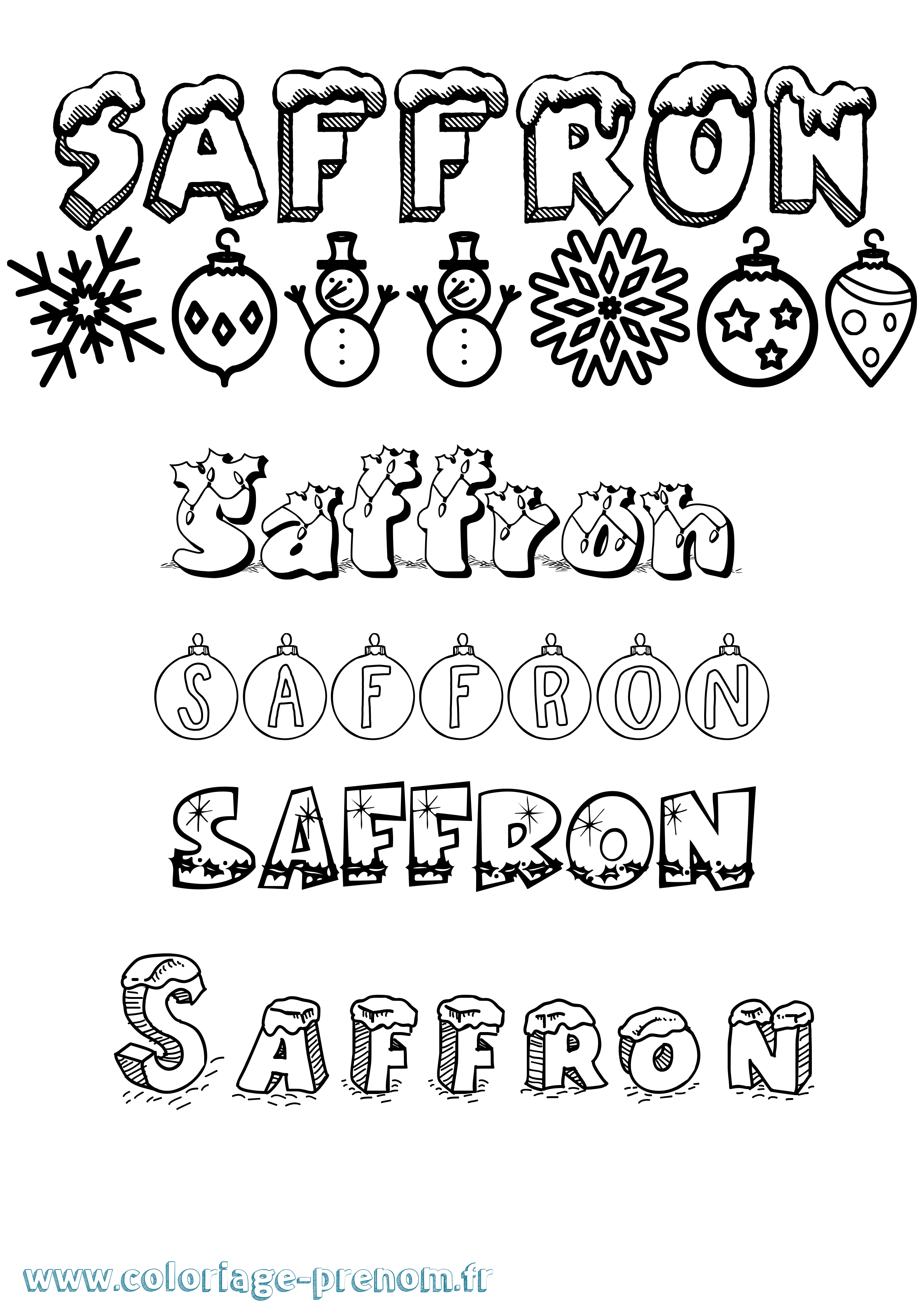 Coloriage prénom Saffron Noël