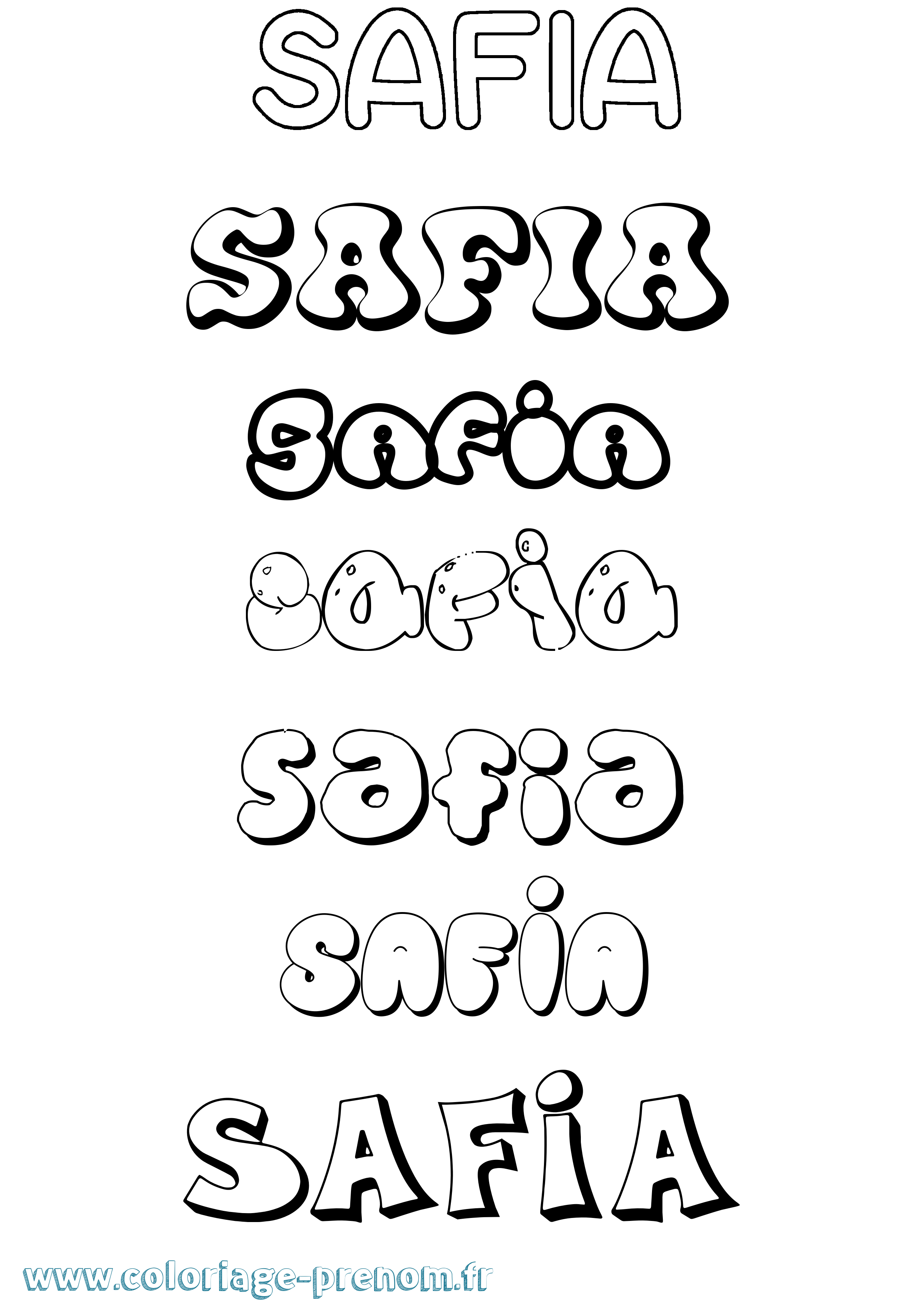 Coloriage prénom Safia Bubble
