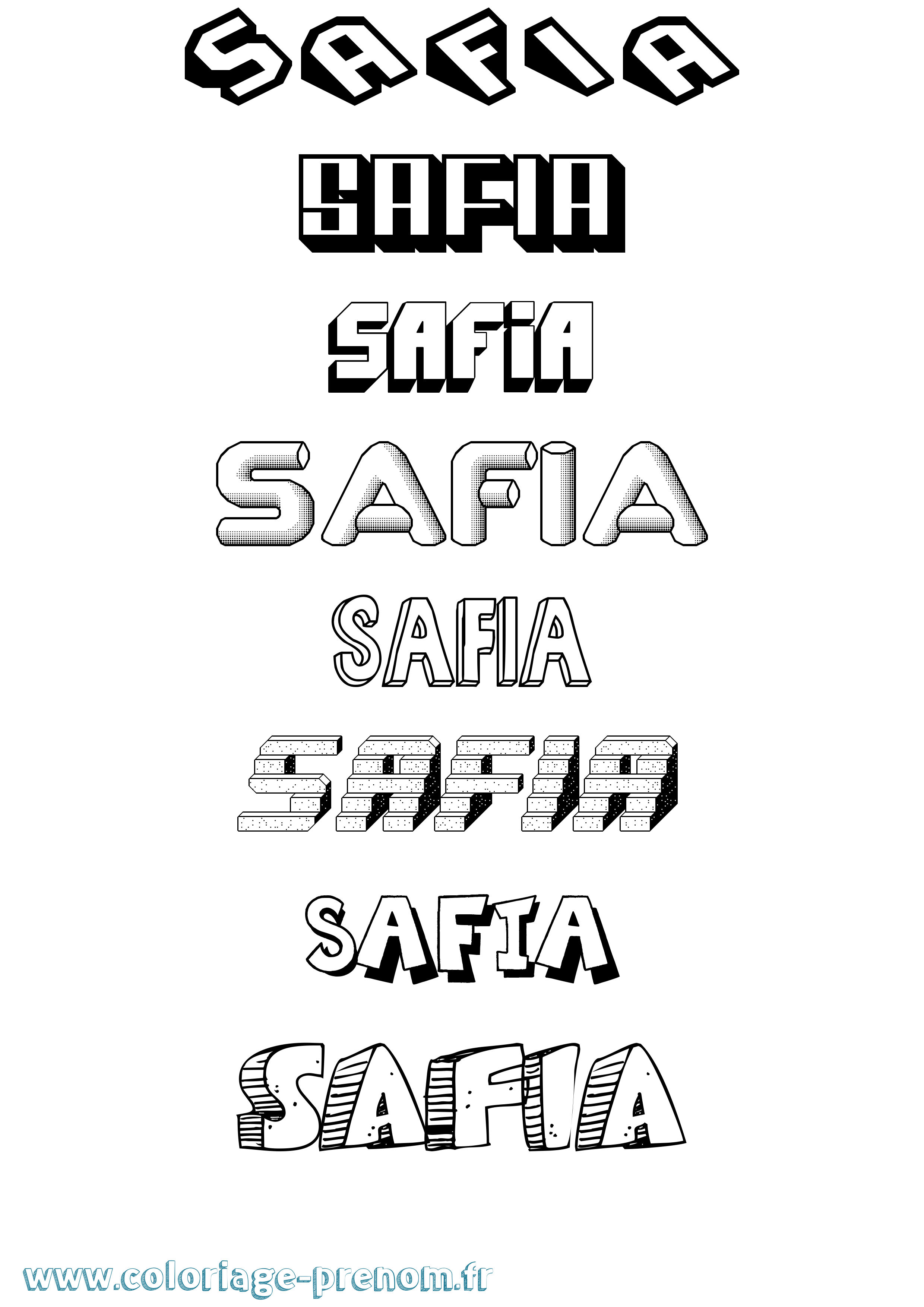 Coloriage prénom Safia Effet 3D