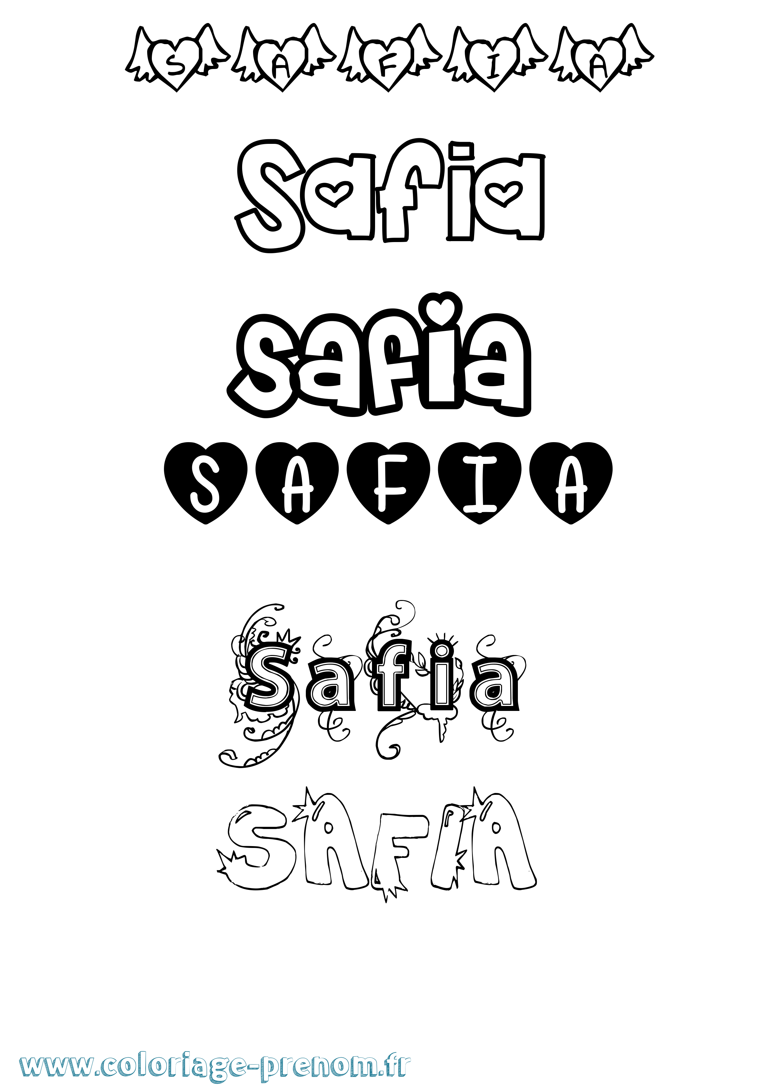 Coloriage prénom Safia Girly