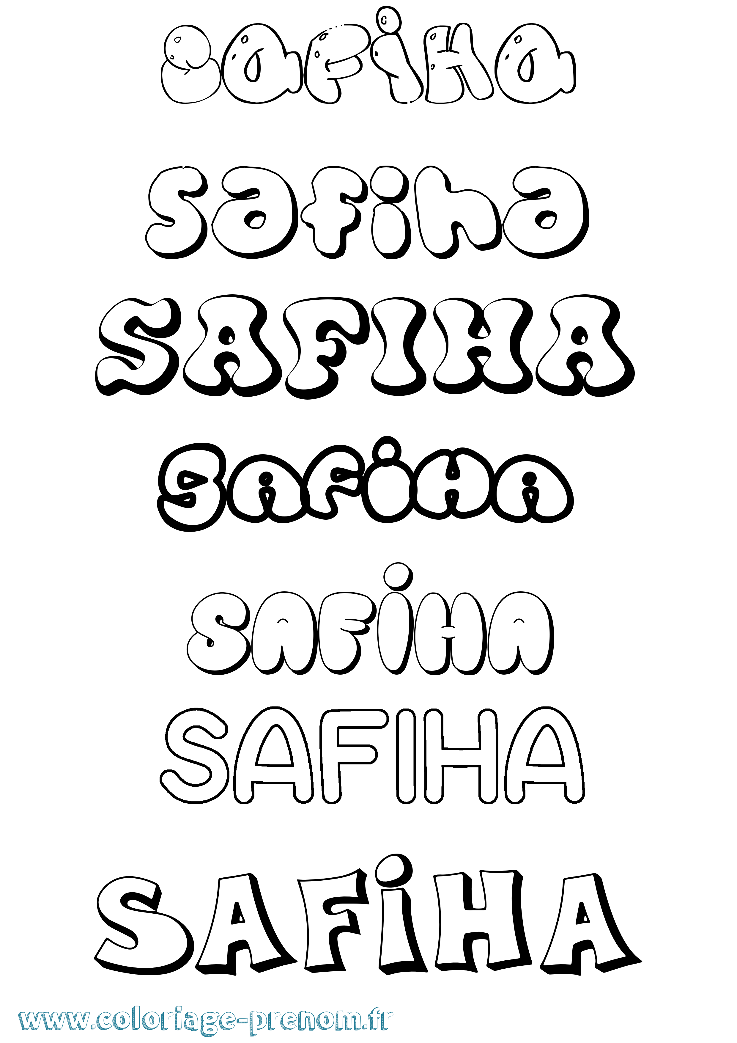 Coloriage prénom Safiha Bubble