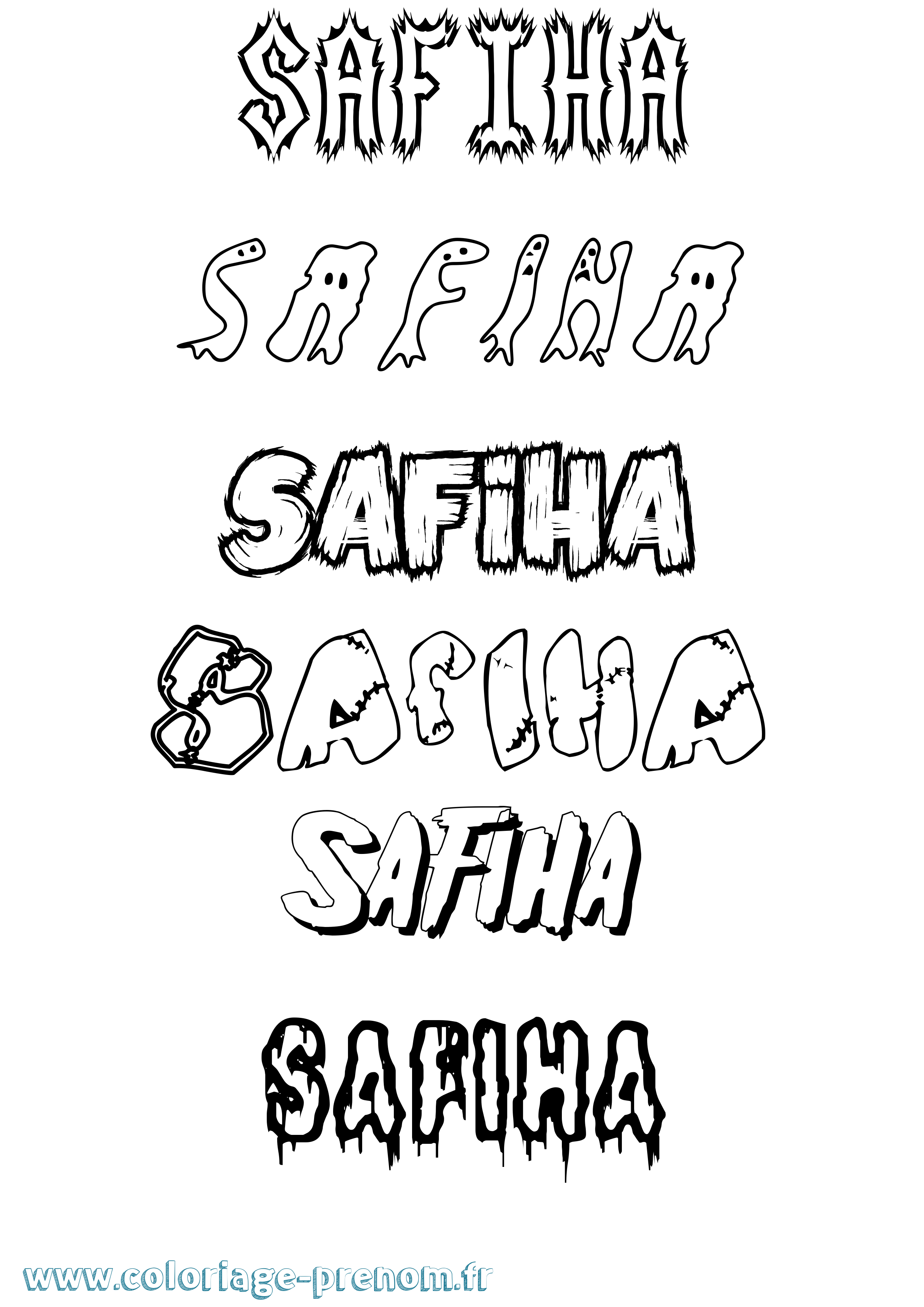 Coloriage prénom Safiha Frisson