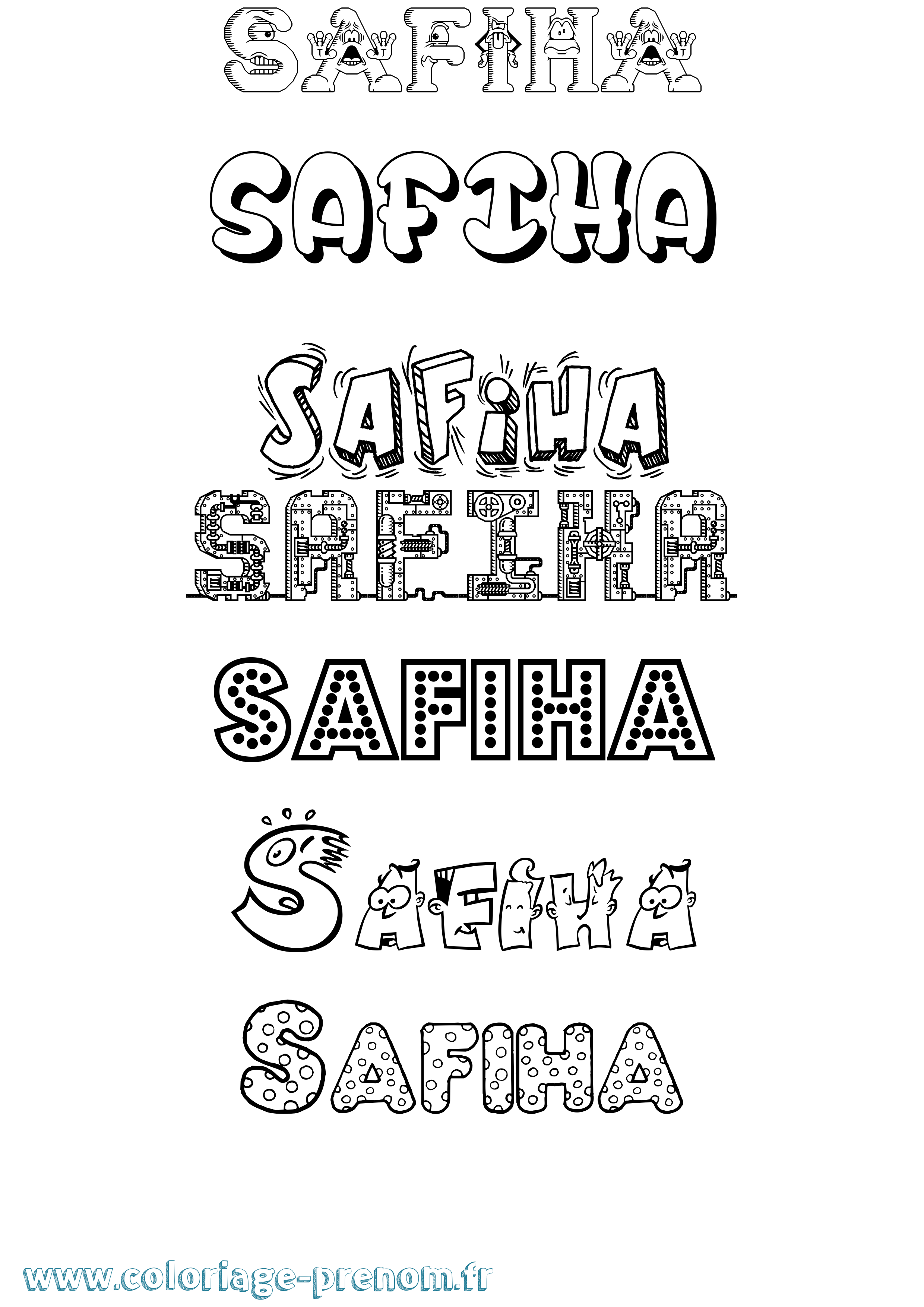 Coloriage prénom Safiha Fun