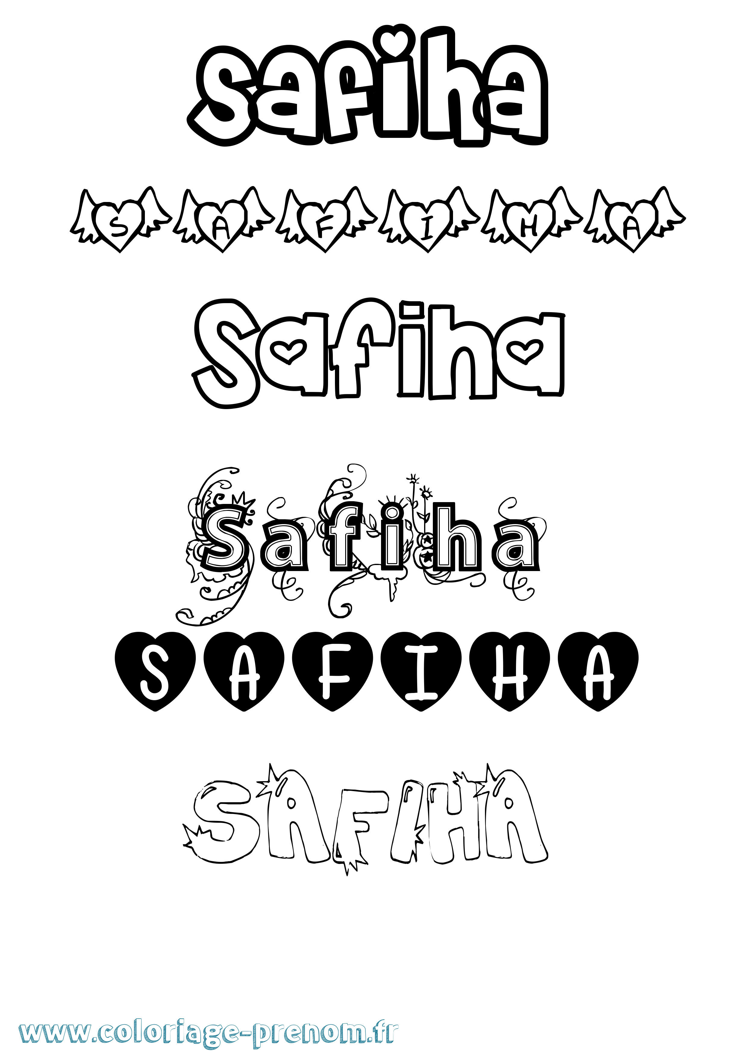 Coloriage prénom Safiha Girly