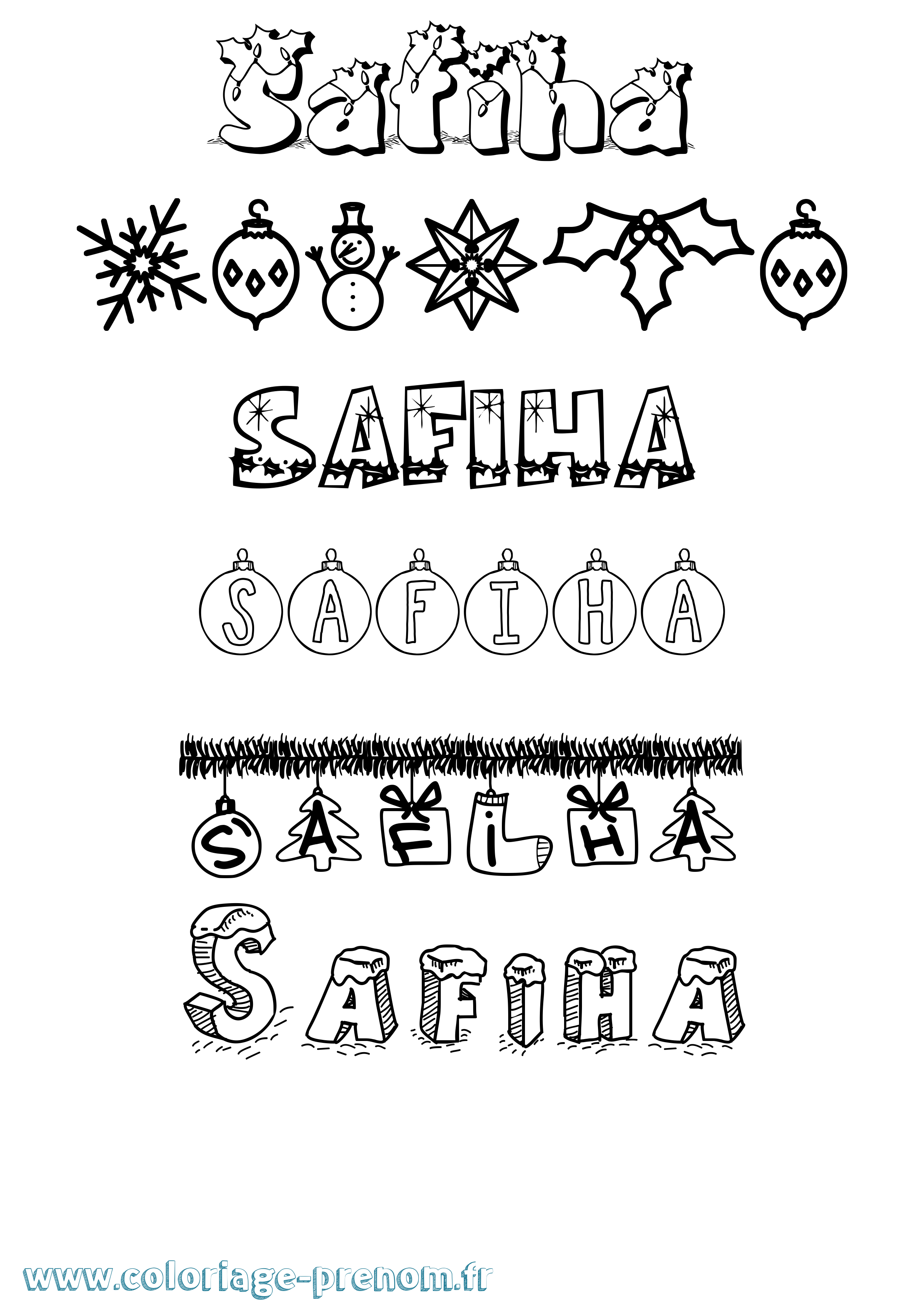 Coloriage prénom Safiha Noël