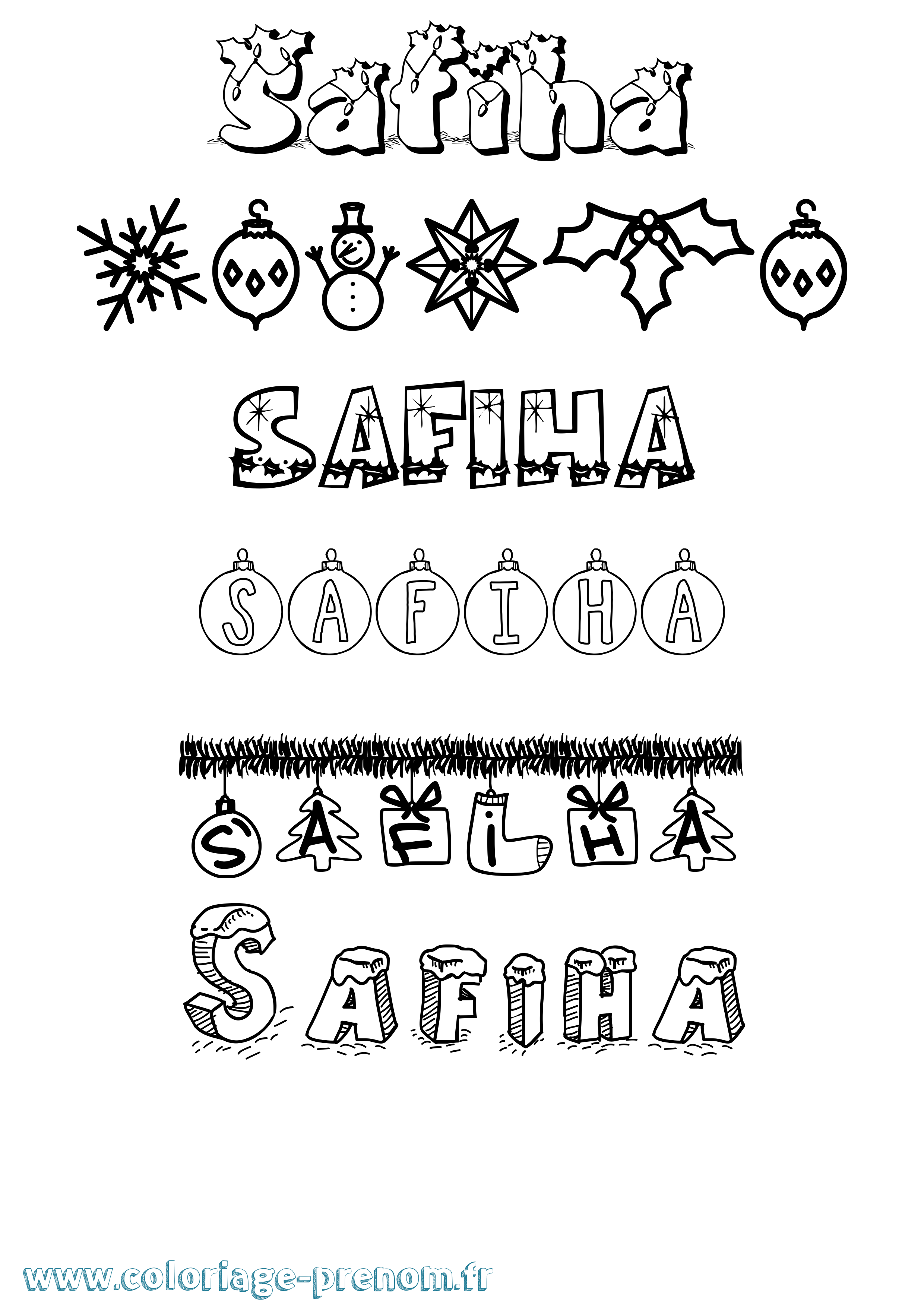 Coloriage Safiha Noël Coloriage prénom Safiha Noël