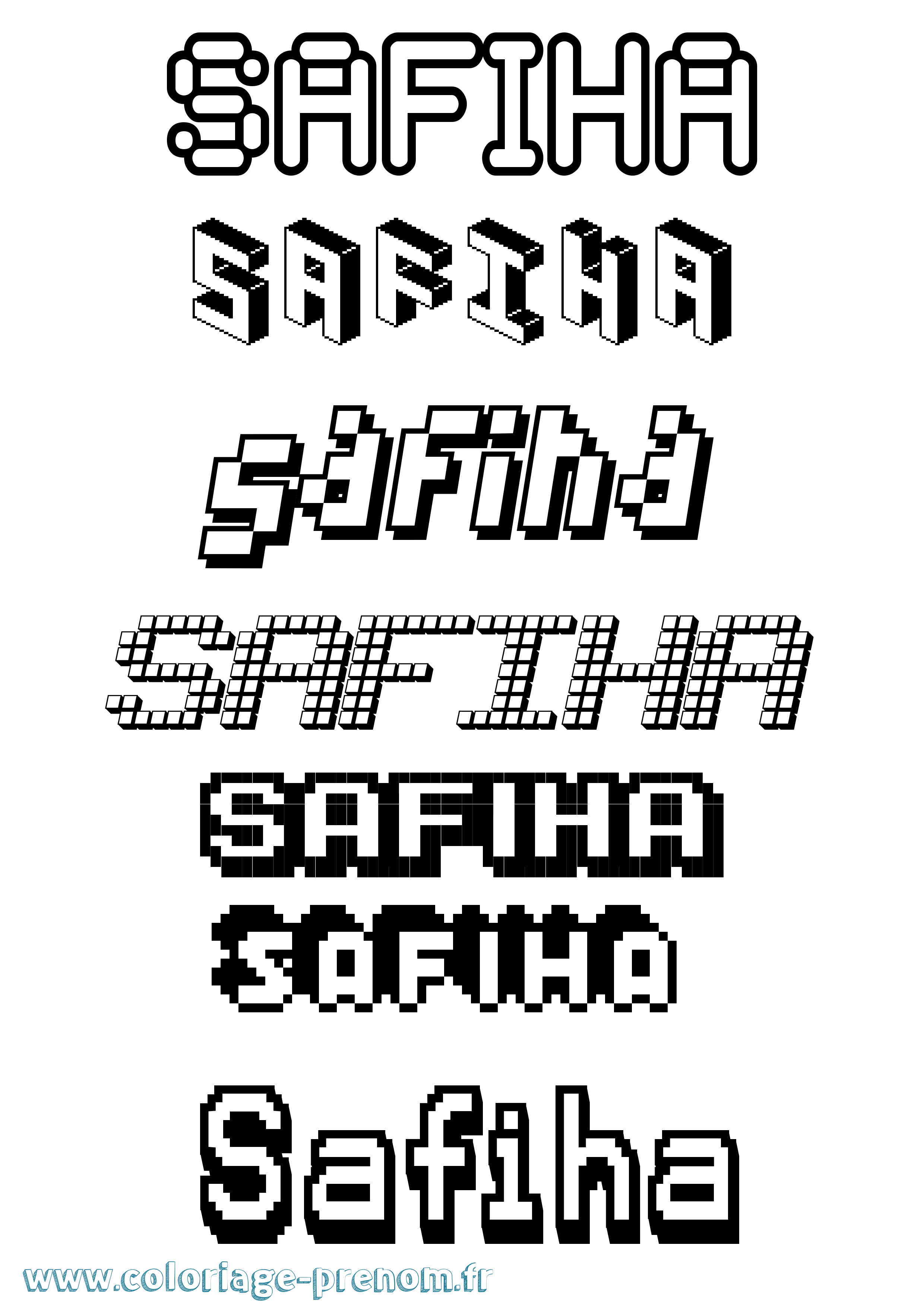 Coloriage prénom Safiha Pixel