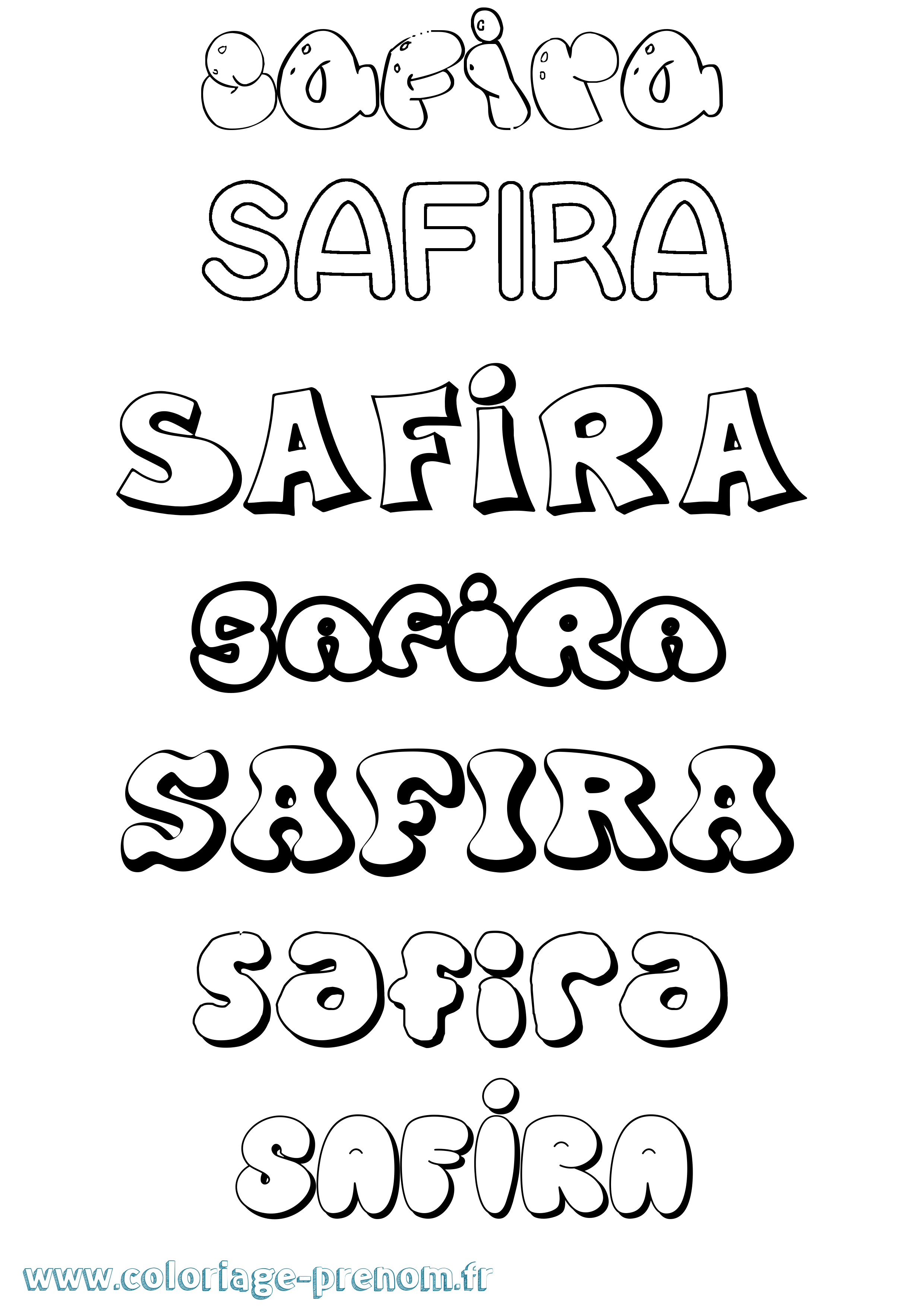 Coloriage prénom Safira Bubble