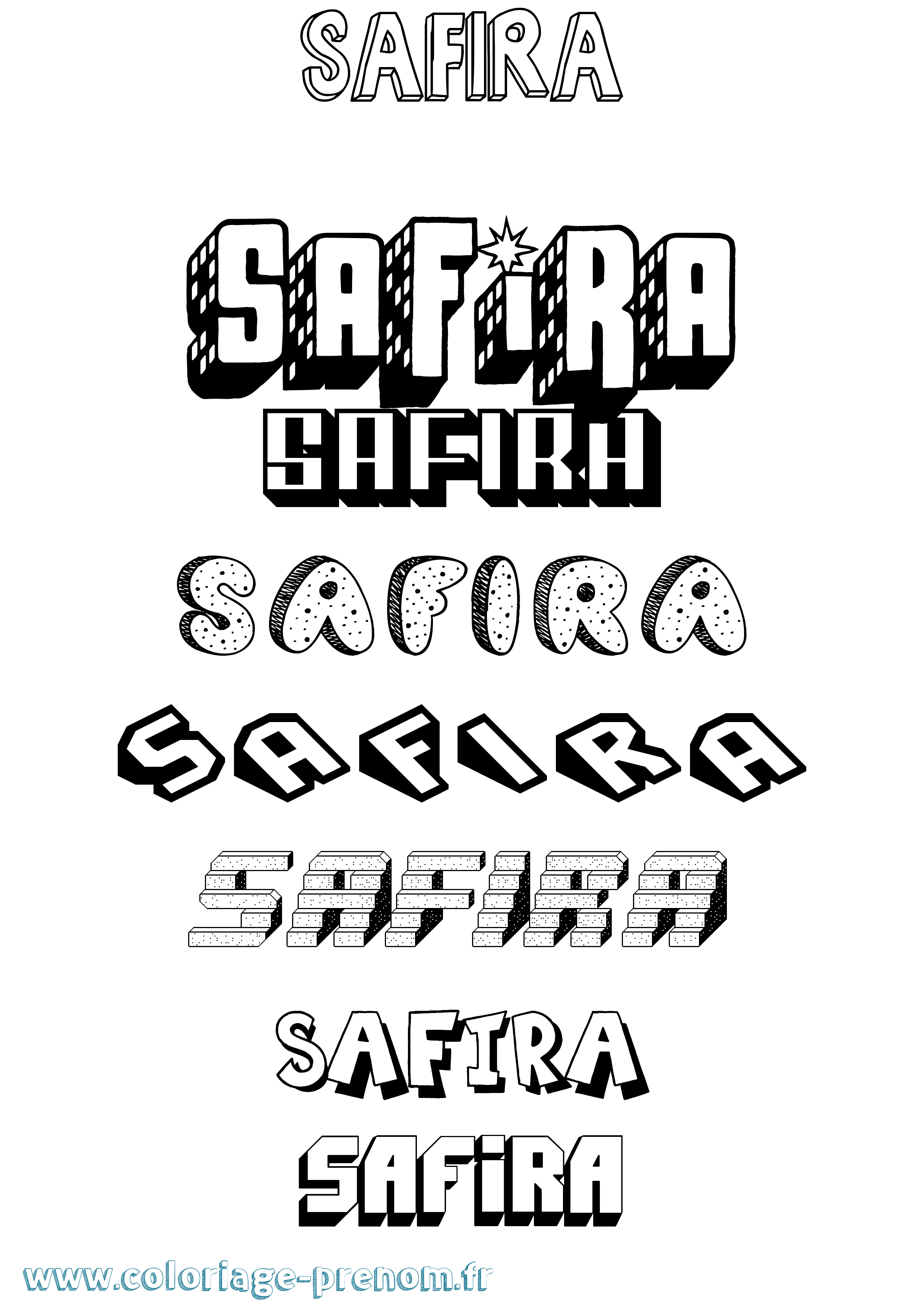 Coloriage prénom Safira Effet 3D
