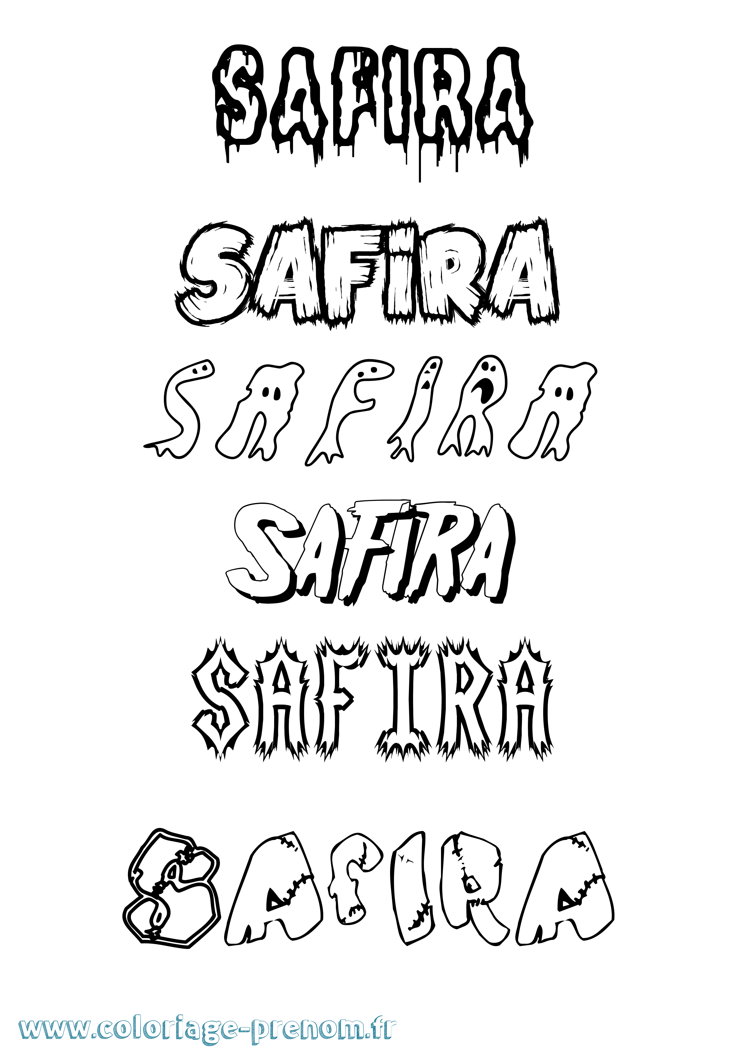 Coloriage prénom Safira Frisson