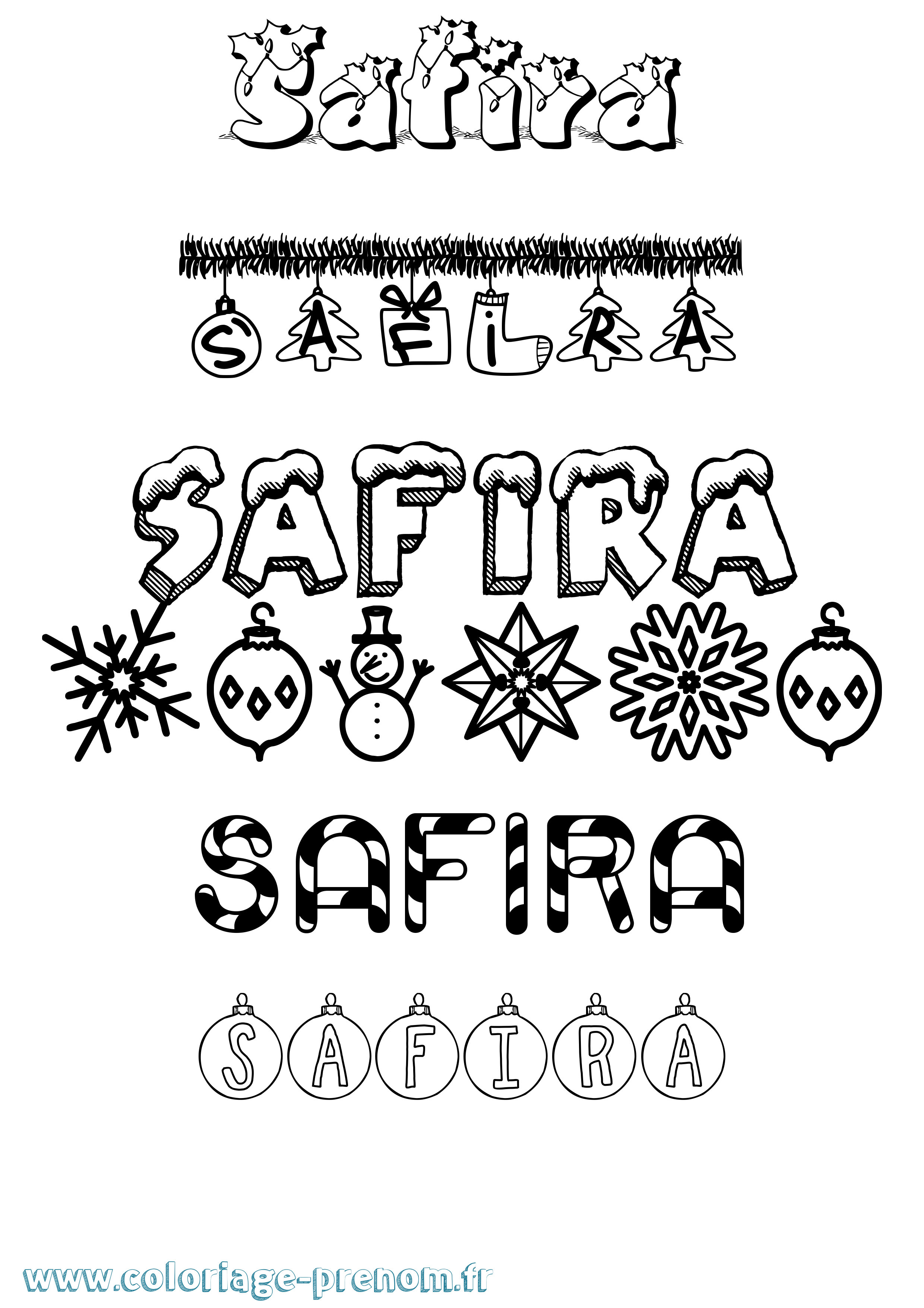 Coloriage prénom Safira Noël