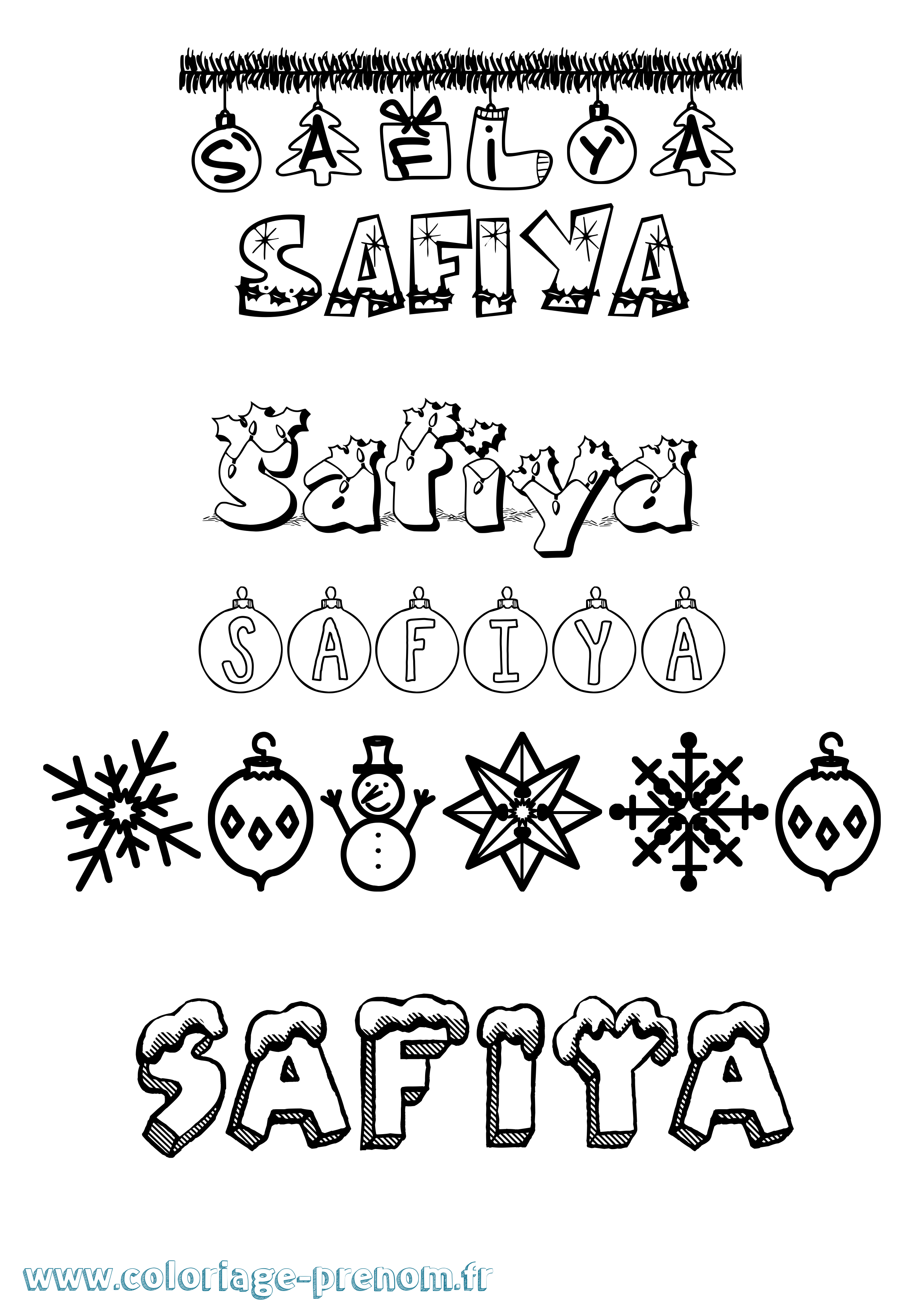 Coloriage prénom Safiya Noël