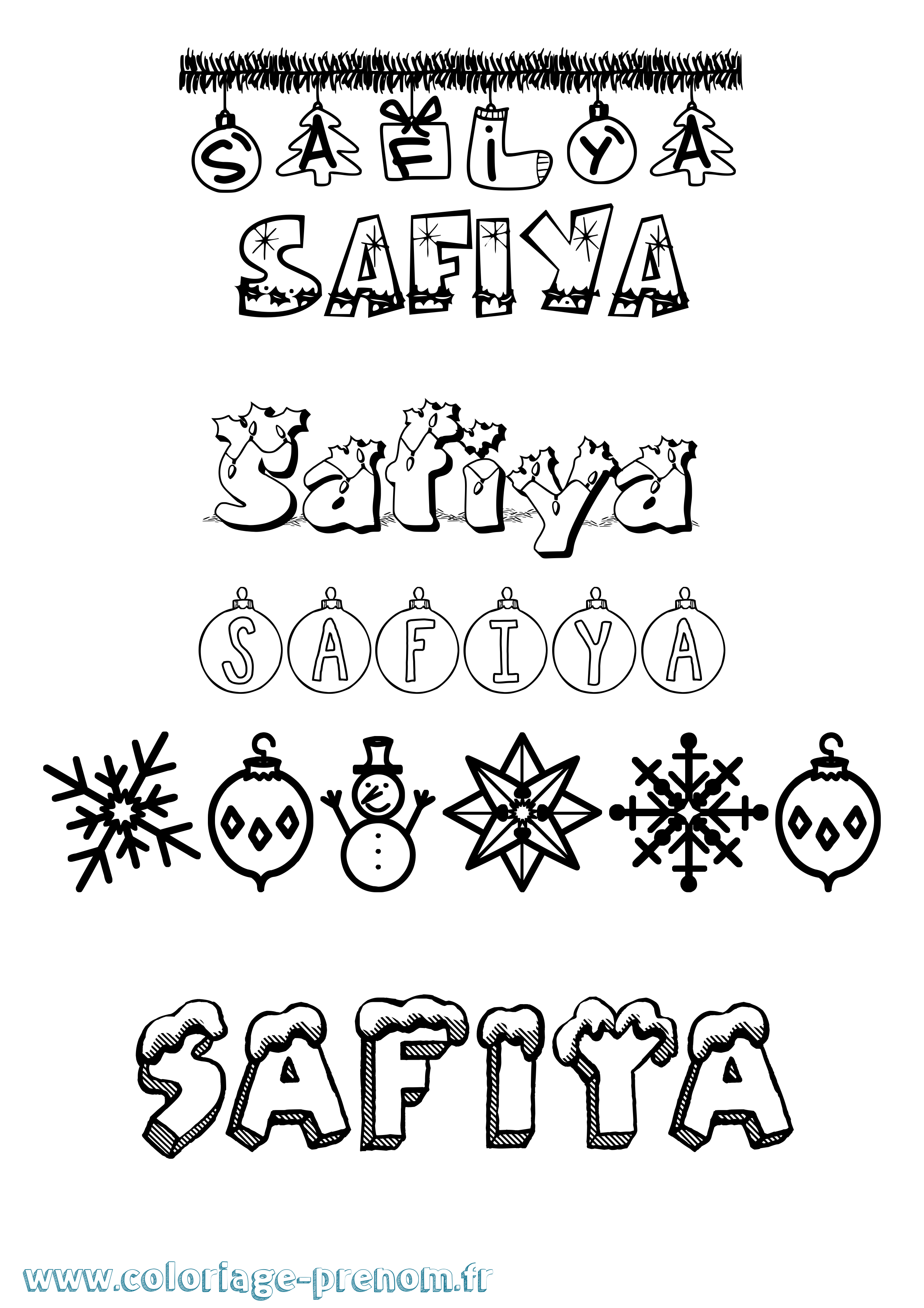 Coloriage Safiya Noël Coloriage prénom Safiya Noël